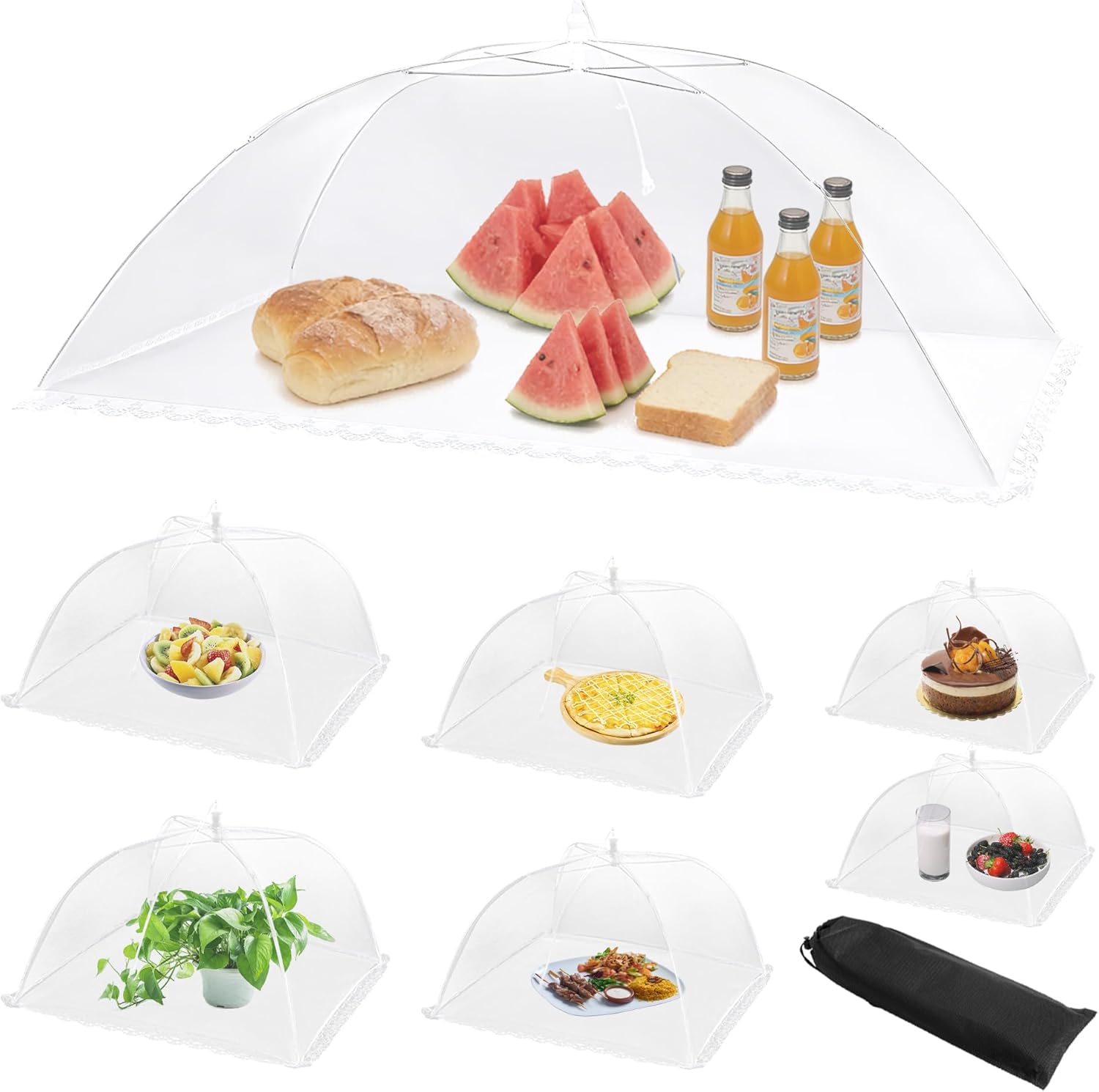 HBlife 3 Pack Pop-Up Mesh Food Cover Tent for Outside,14 Inches Reusable and Collapsible Outdoor Food Covers Net for Party Picnic, BBQ, Camping, Gardening
