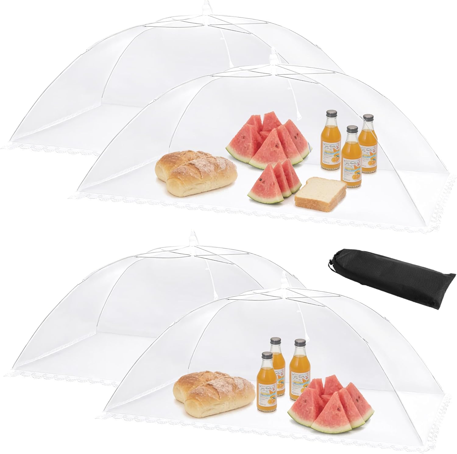 Mesh Food Covers for Outside - 1 Extra Large (40 x 24 in) & 6 Large (17 x 17 in) Food Tents, Collapsible and Reusable Food Covers for Outdoors Picnic, BBQ, Camping, Party Supplies