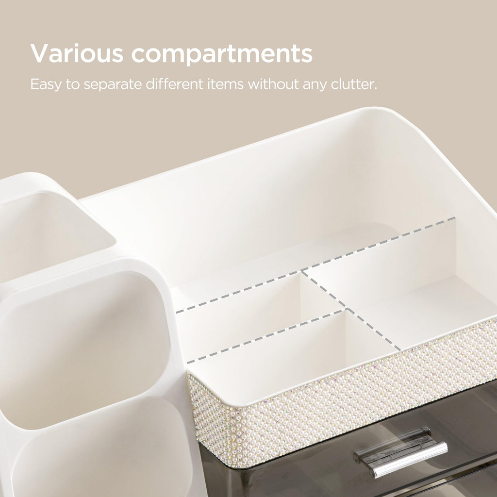 HBlife Makeup Organizer with Brush Holder for Vanity, Large Plastic Bathroom Countertop Organizer Skin Care Storage, Easy to Store Lipsticks, Nail Polishes, Perfumes, Eyeshadow Palettes, All Beige