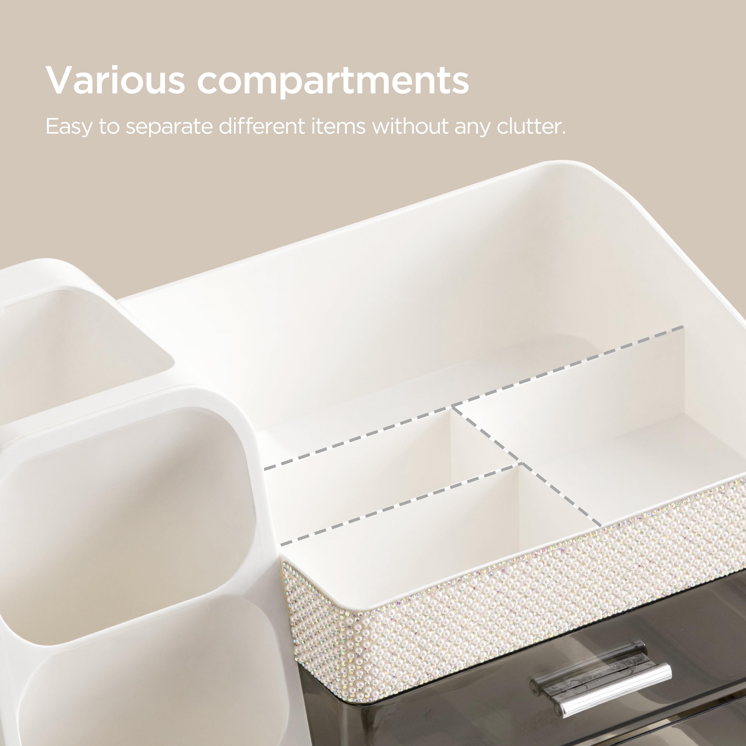 HBlife Makeup Organizer with Brush Holder for Vanity, Large Plastic Bathroom Countertop Organizer Skin Care Storage, Easy to Store Lipsticks, Nail Polishes, Perfumes, Eyeshadow Palettes, All Beige