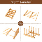 HBlife Acacia Wooden Dish Dying Rack Pot Lid Plate Organizer Holder for Cabinet, Cutting Board Stand Drainer Storage Plate Rack for Dish, Pot Lid, Bowl, Cup, Cutting Board and Books