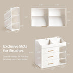 HBlife Makeup Organizer Countertop with Brush Holder,Large Bathroom Counter Organizer with Drawers,Skincare Organizers for Vanity,Plastic Dresser Organizer Storage Gift for Women Girl Mom,All White