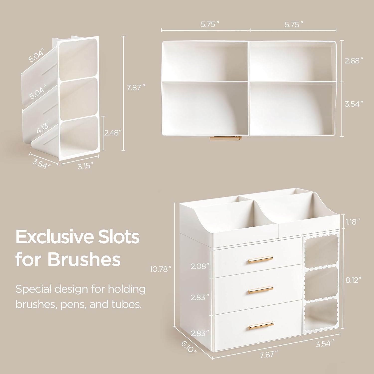 HBlife Makeup Organizer Countertop with Brush Holder,Large Bathroom Counter Organizer with Drawers,Skincare Organizers for Vanity,Plastic Dresser Organizer Storage Gift for Women Girl Mom,All White