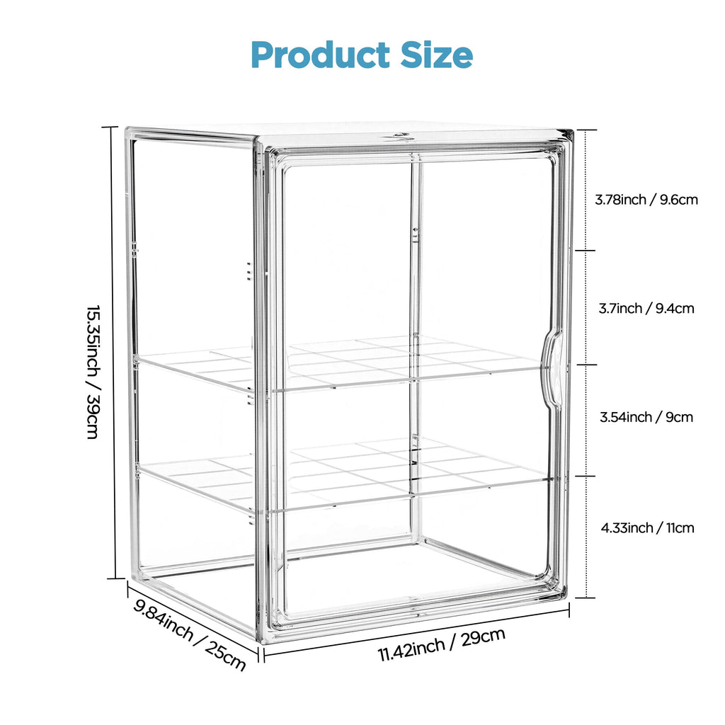 HBlife Baby Bottle Storage Organizer for Countertop Cabinet, 3 Tiers Adjustable Clear Acrylic Bottles Storage Station Case Box Container with 2 Removable Dividers and Magnetic Door, Large