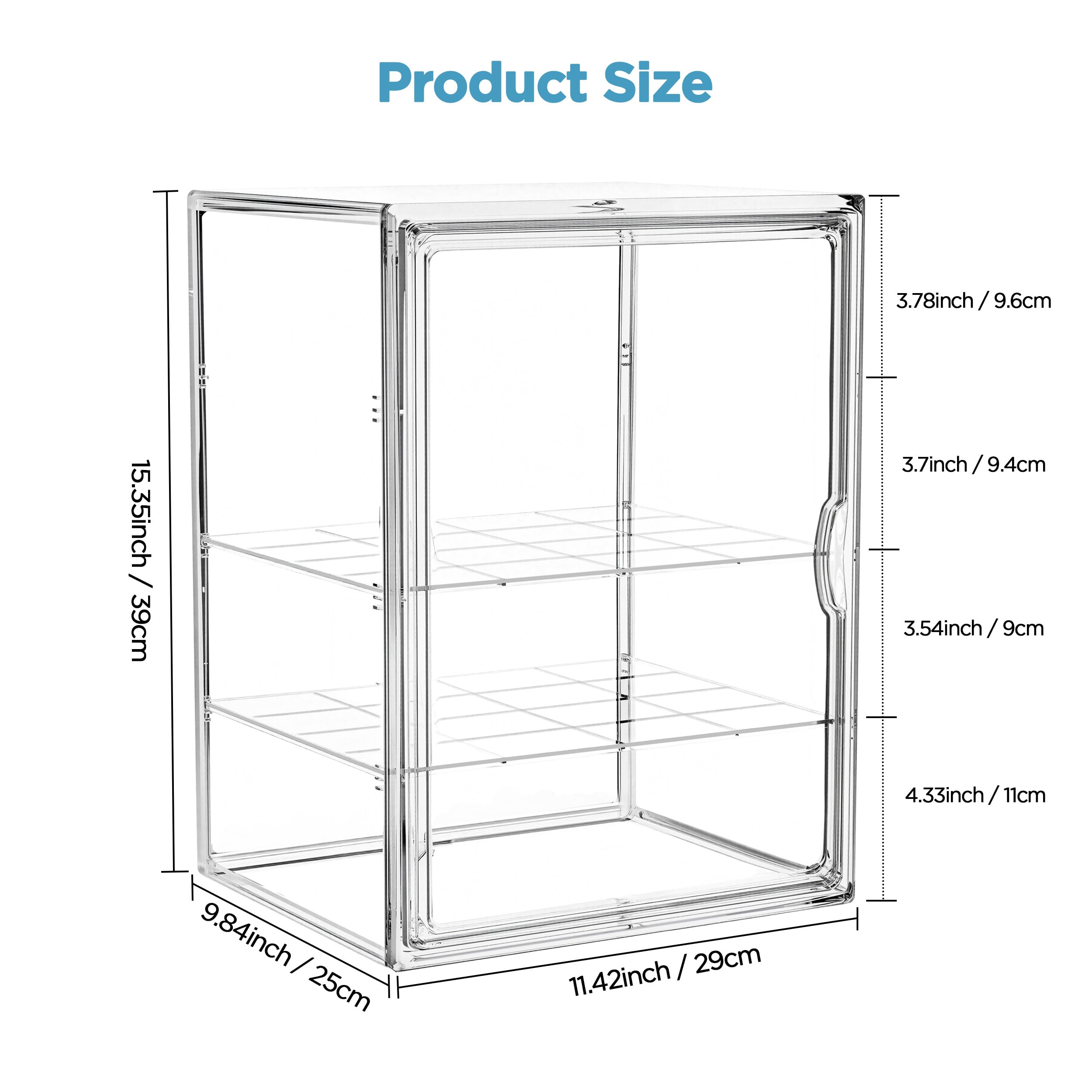 HBlife Baby Bottle Storage Organizer for Countertop Cabinet, 3 Tiers Adjustable Clear Acrylic Bottles Storage Station Case Box Container with 2 Removable Dividers and Magnetic Door, Large