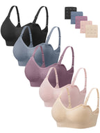 Angelhood Women Nursing Bras for Breastfeeding 5 Pack, Maternity Sleep Bra | Seamless Pregnancy Full Bust Bralettes with Extenders, Wireless V Neck Bralette, Ultra Comfort Postpartum Essentials Bra Pack