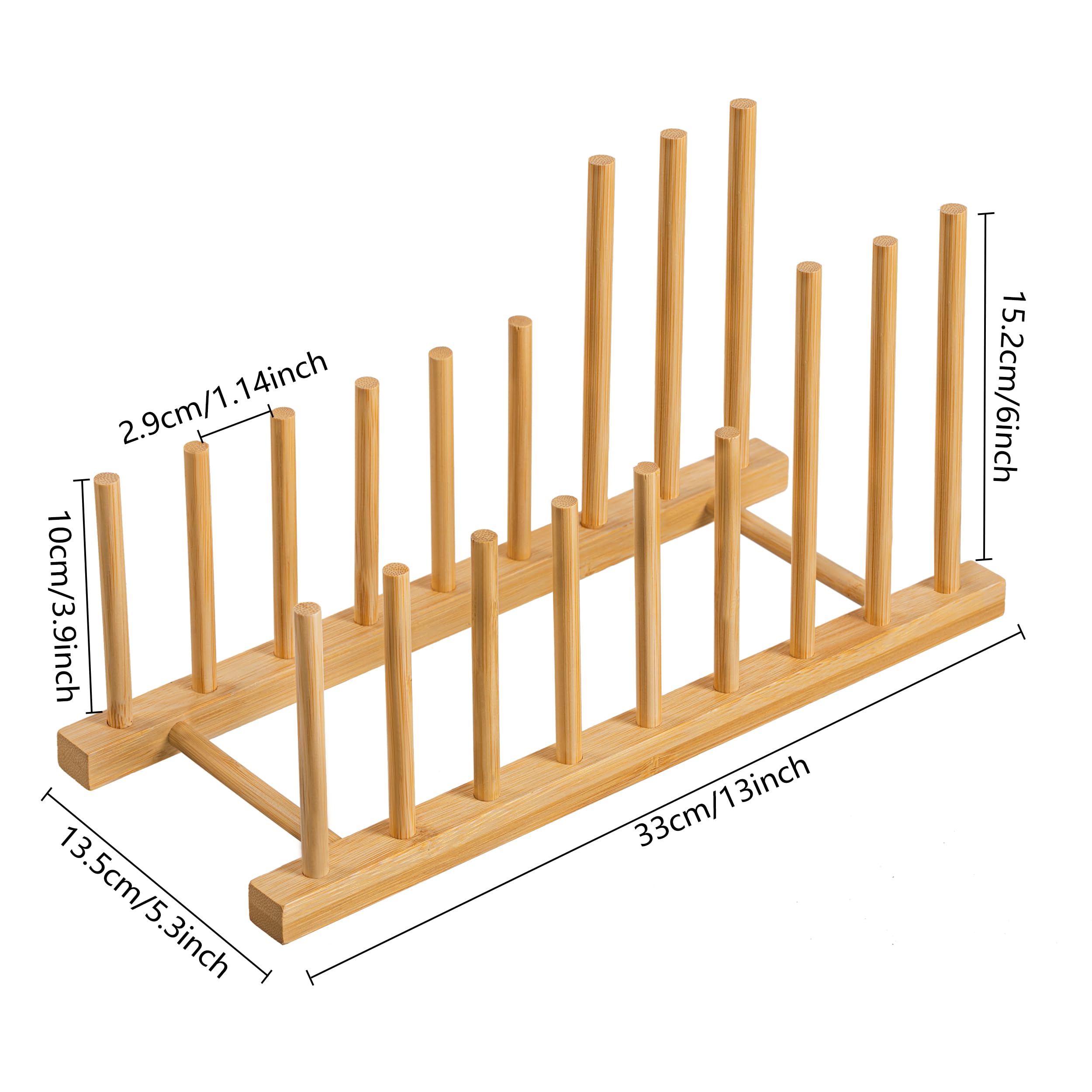 HBlife Heighten and Widen Bamboo Dish Drying Rack Plate Bowl Cup Book Pot Lid Cutting Board Stand Drainer Storage Holder Organizer for Kitchen Cabinet