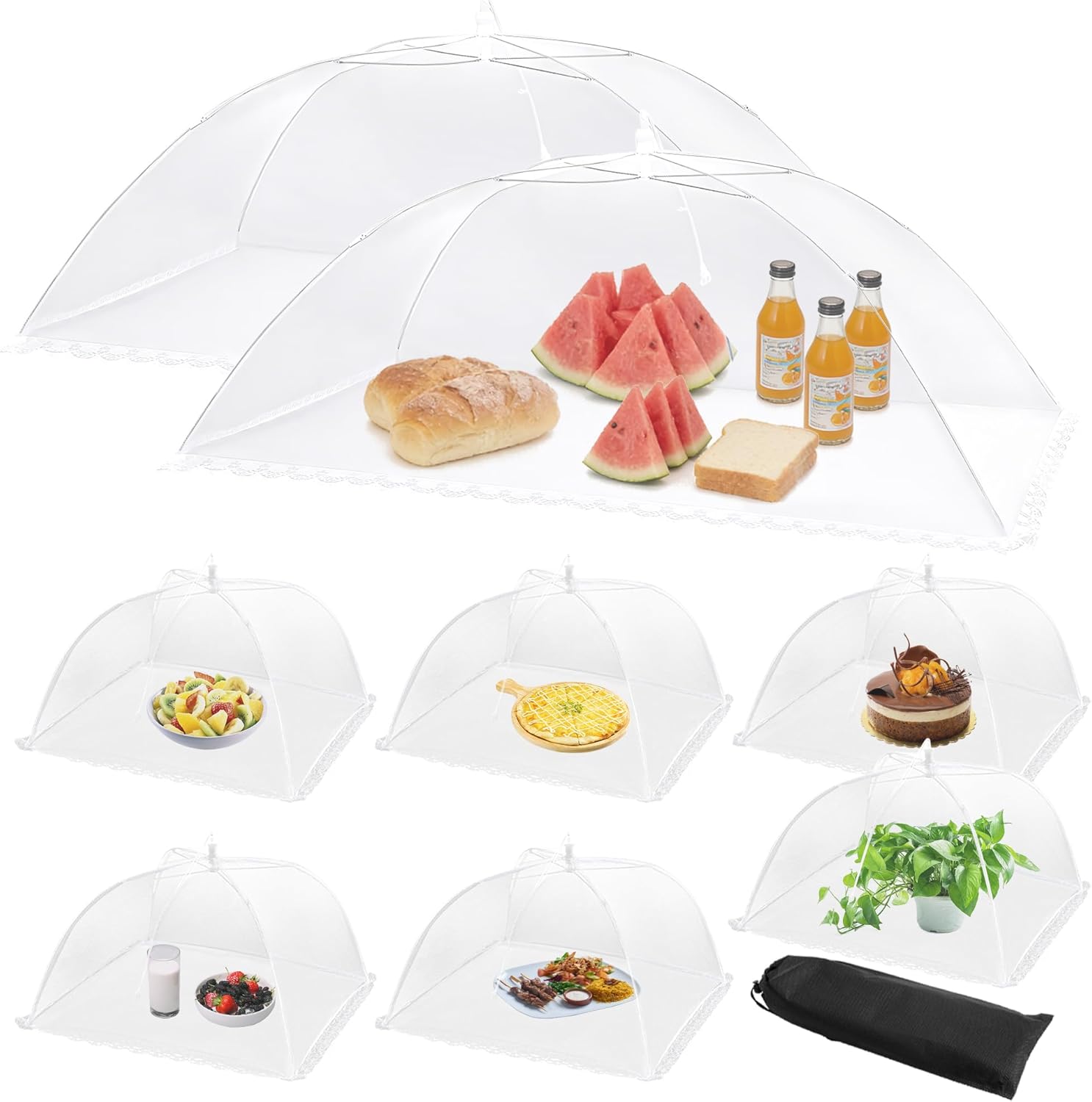 Mesh Food Covers for Outside - 1 Extra Large (40 x 24 in) & 6 Large (17 x 17 in) Food Tents, Collapsible and Reusable Food Covers for Outdoors Picnic, BBQ, Camping, Party Supplies