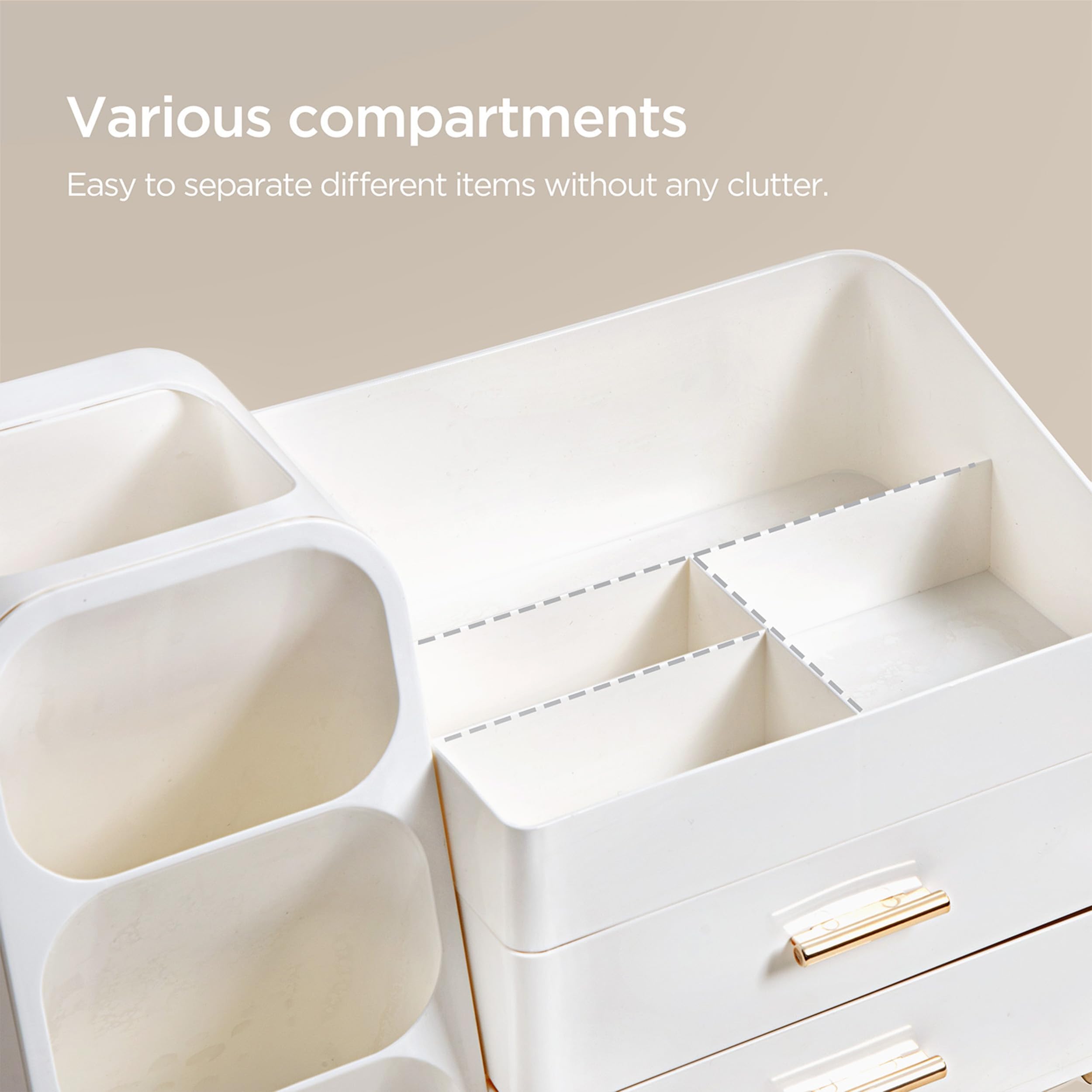 HBlife Makeup Organizer with Brush Holder for Vanity, Large Plastic Bathroom Countertop Organizer Skin Care Storage, Easy to Store Lipsticks, Nail Polishes, Perfumes, Eyeshadow Palettes, All Beige