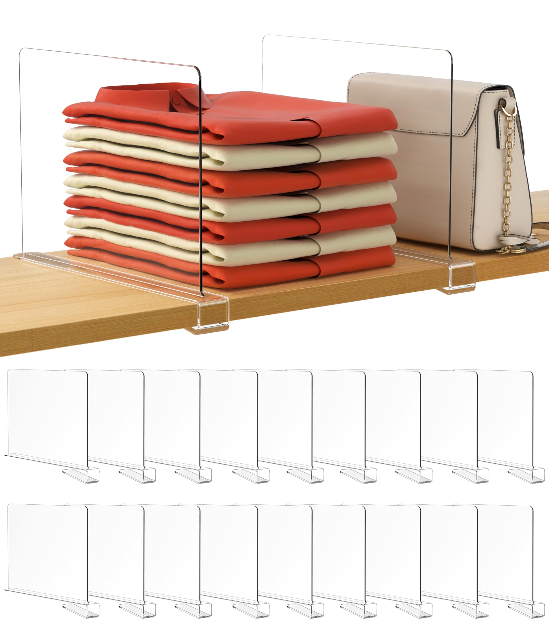 HBlife 6 Black Shelf Dividers, Vertical Purse Organizer for Closet Perfect for Sweater, Shirts, Handbags in Bedroom and Kitchen, Adjustable Acrylic Bookshelf for Organization