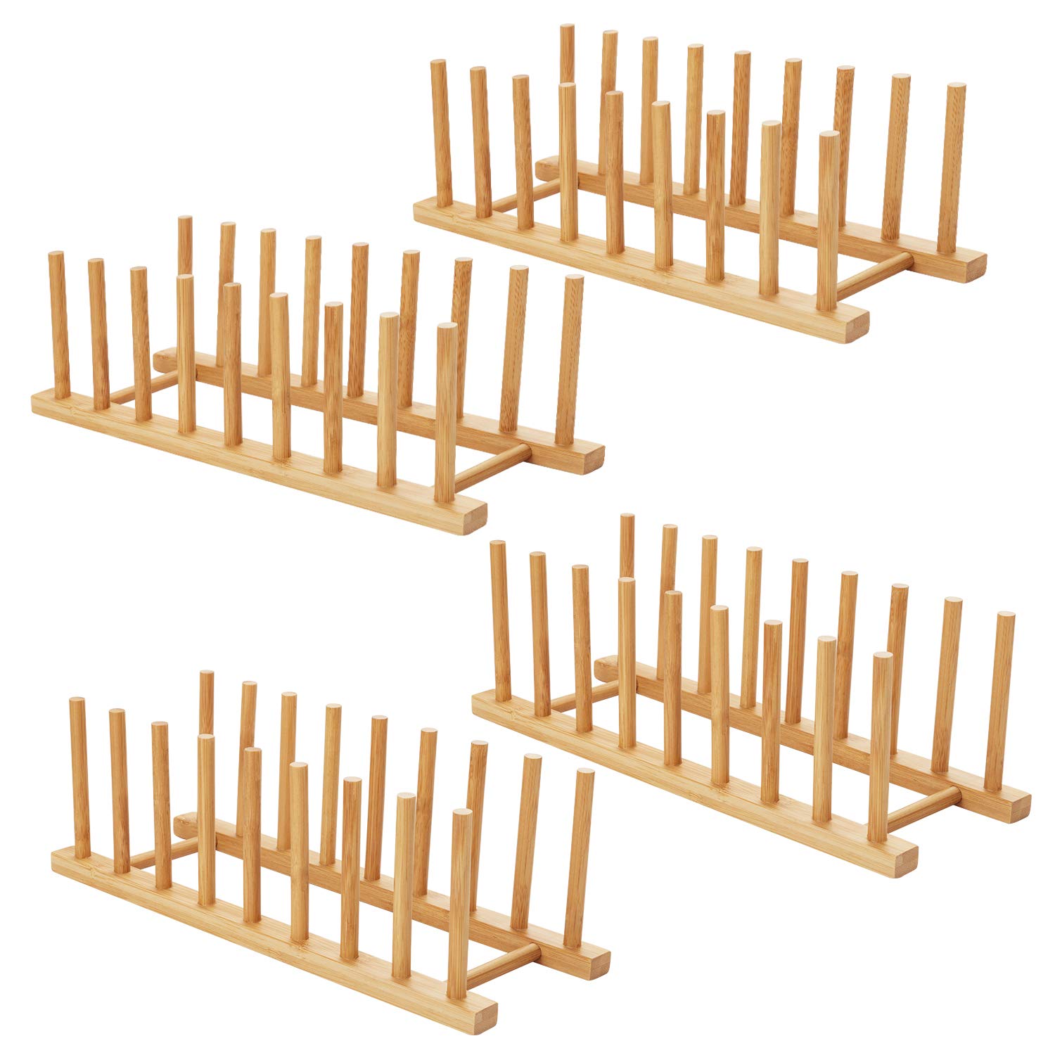 HBlife Acacia Wooden Dish Dying Rack Pot Lid Plate Organizer Holder for Cabinet, Cutting Board Stand Drainer Storage Plate Rack for Dish, Pot Lid, Bowl, Cup, Cutting Board and Books