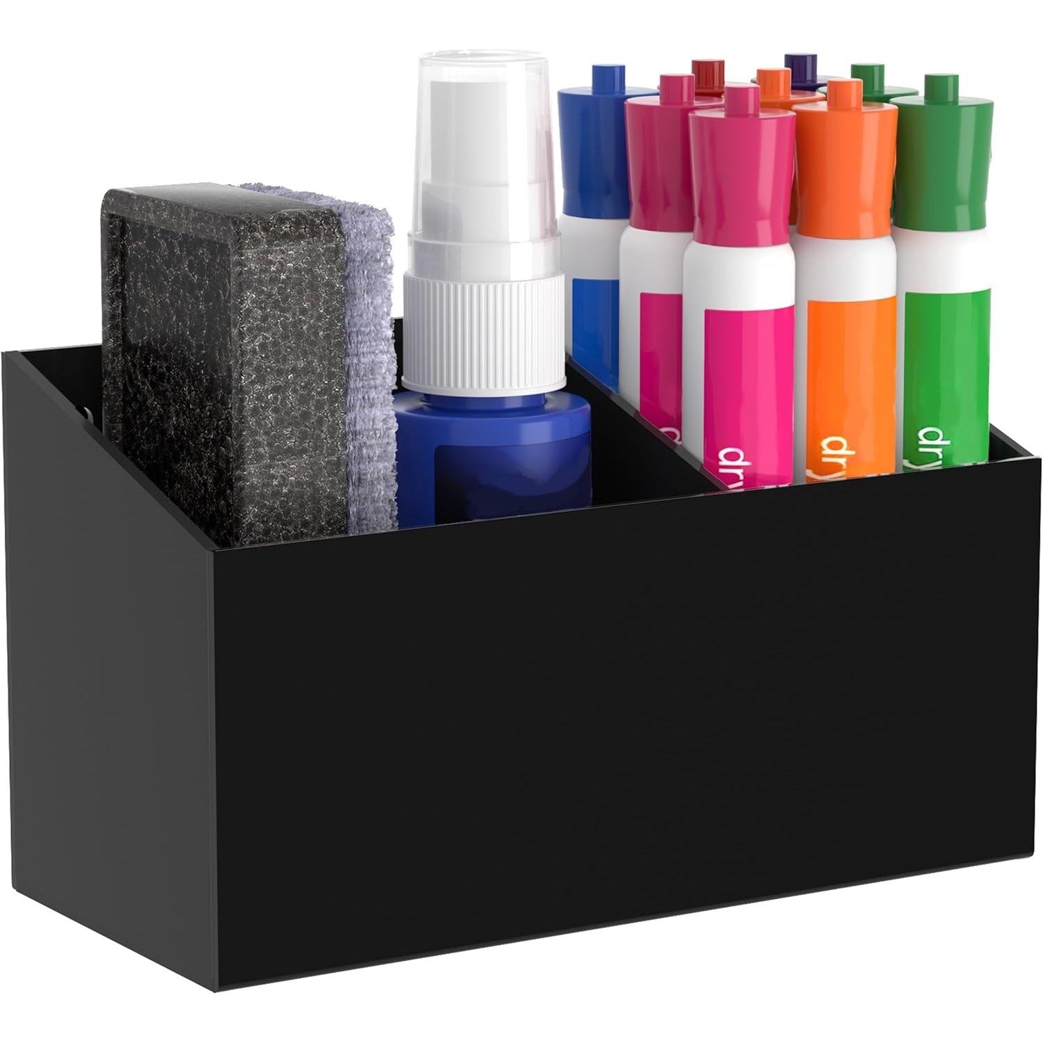 HBlife Magnetic Dry Erase Marker Holder for Whiteboard with 2 Compartments, Acrylic Wall Mount Magnet Pen Pencil Holder for Refrigerator, Locker Organizer Accessories for Classroom Office, Black
