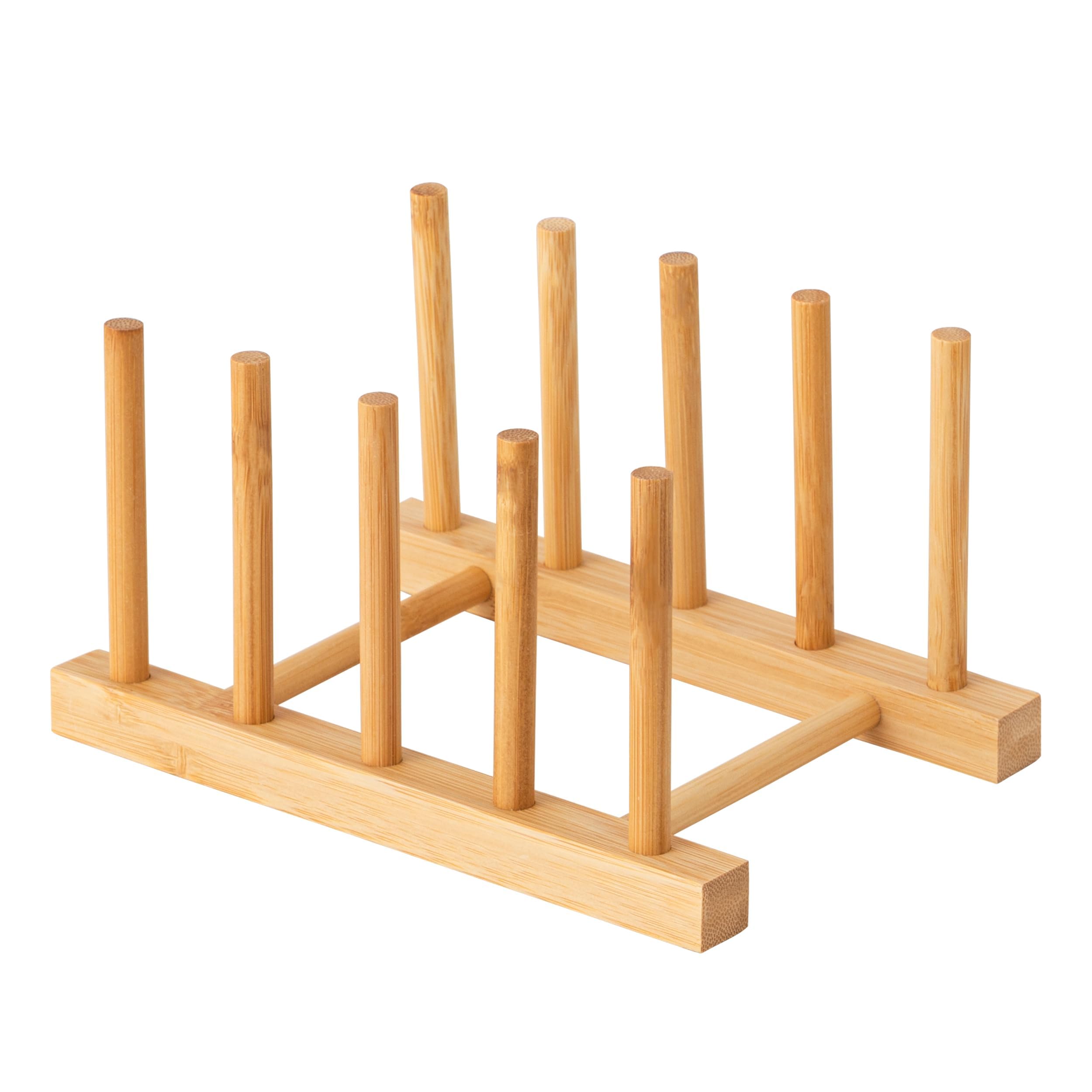HBlife Acacia Wooden Dish Dying Rack Pot Lid Plate Organizer Holder for Cabinet, Cutting Board Stand Drainer Storage Plate Rack for Dish, Pot Lid, Bowl, Cup, Cutting Board and Books