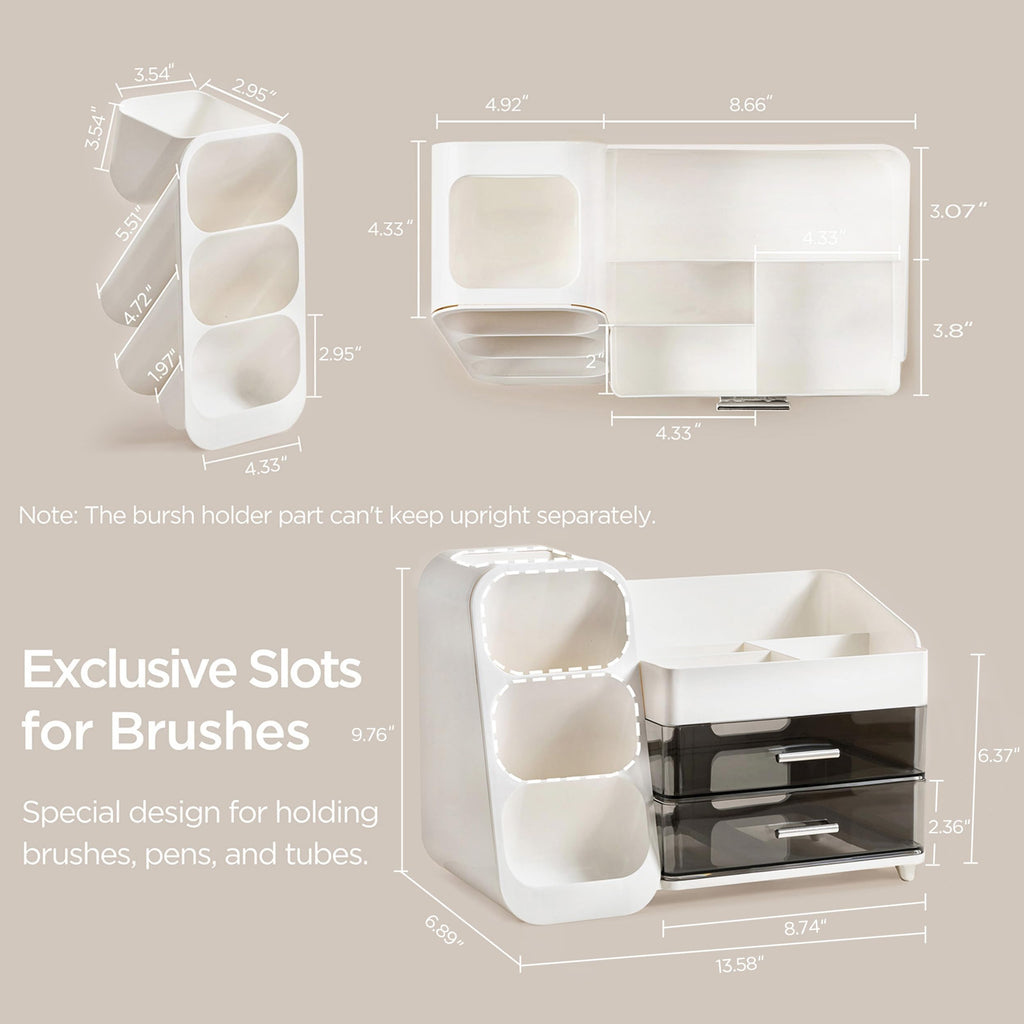 HBlife Makeup Organizer with Brush Holder for Vanity, Large Plastic Bathroom Countertop Organizer Skin Care Storage, Easy to Store Lipsticks, Nail Polishes, Perfumes, Eyeshadow Palettes, All Beige
