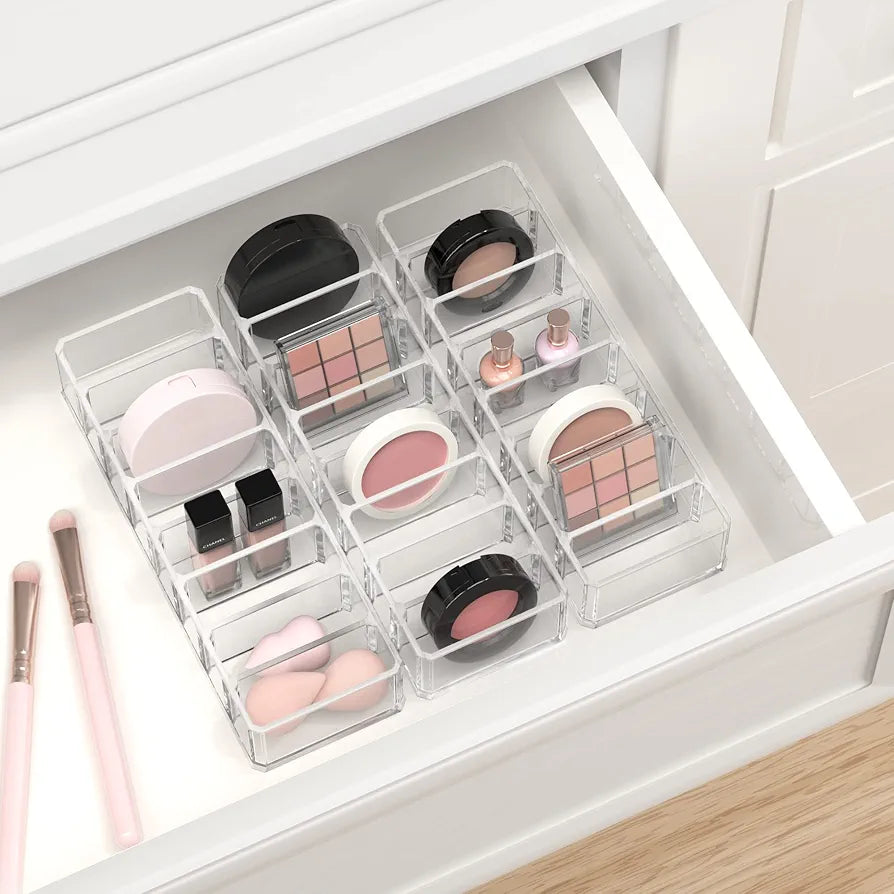 HBlife 2 Pack Clear Acrylic Makeup Compact Organizer, 8 Spaces Vanity Organizer Stand Eyeshadow Pallet Storage for Lipstick Bronzer Powder Highlighter, Skincare Cosmetic Display Cases for Bathroom