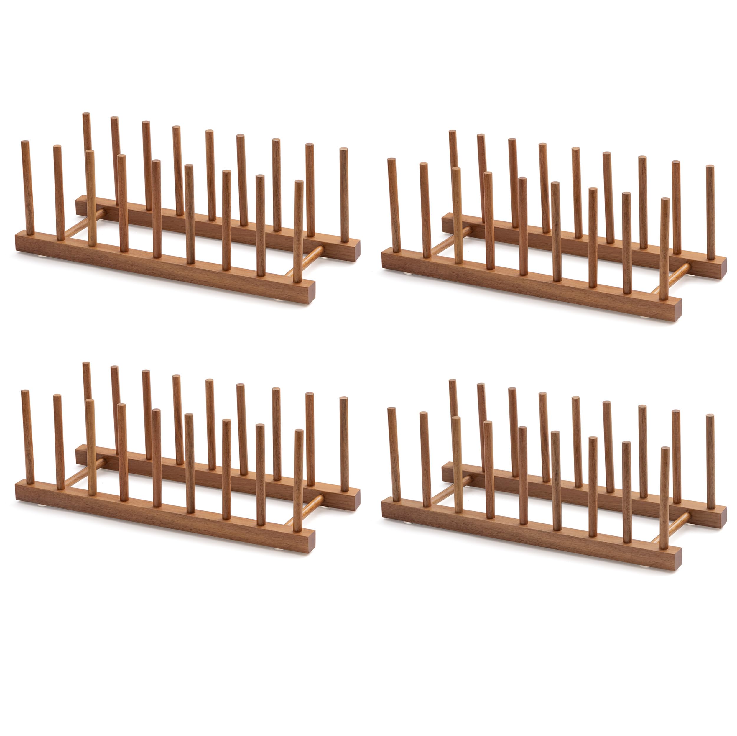 HBlife Acacia Wooden Dish Dying Rack Pot Lid Plate Organizer Holder for Cabinet, Cutting Board Stand Drainer Storage Plate Rack for Dish, Pot Lid, Bowl, Cup, Cutting Board and Books