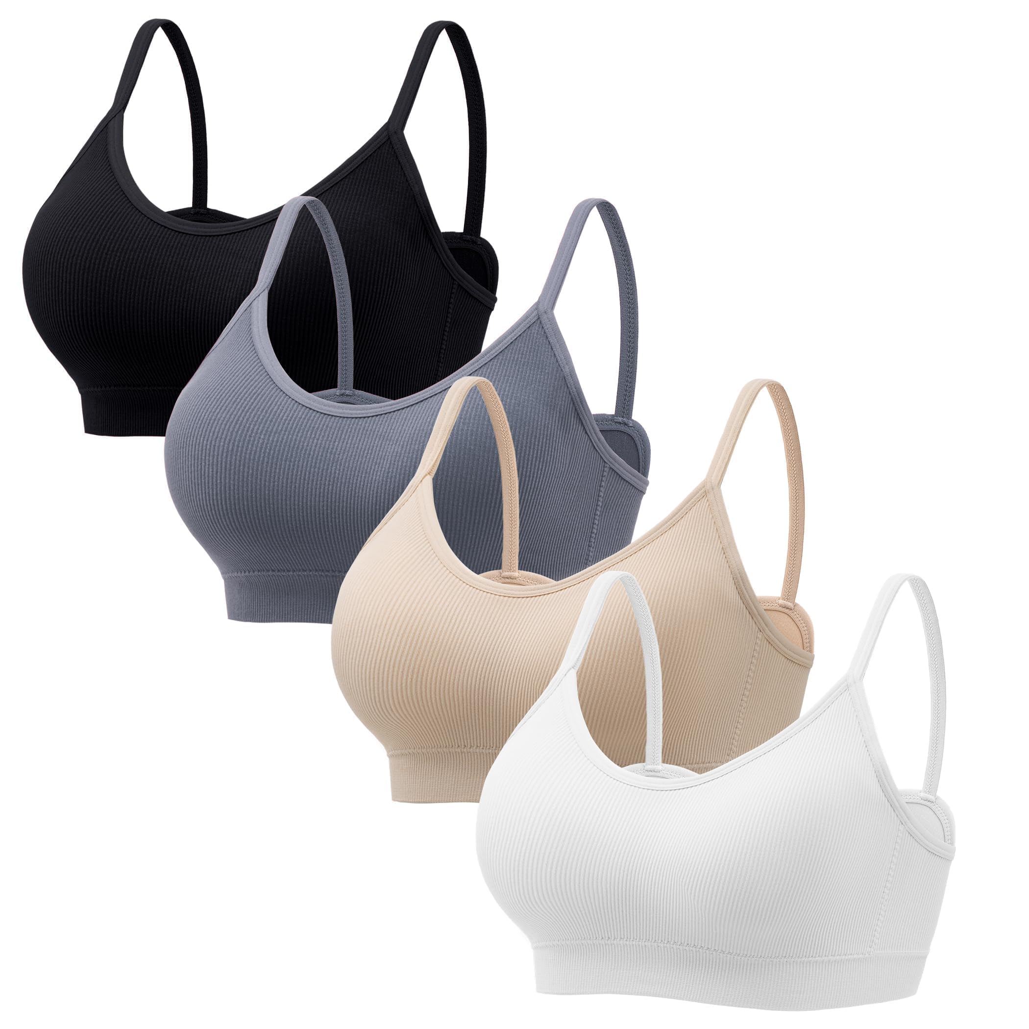 Angelhood Sports Cami Bras Pack for Women - Basic V-Neck Padded Seamless Bras with No Underwire