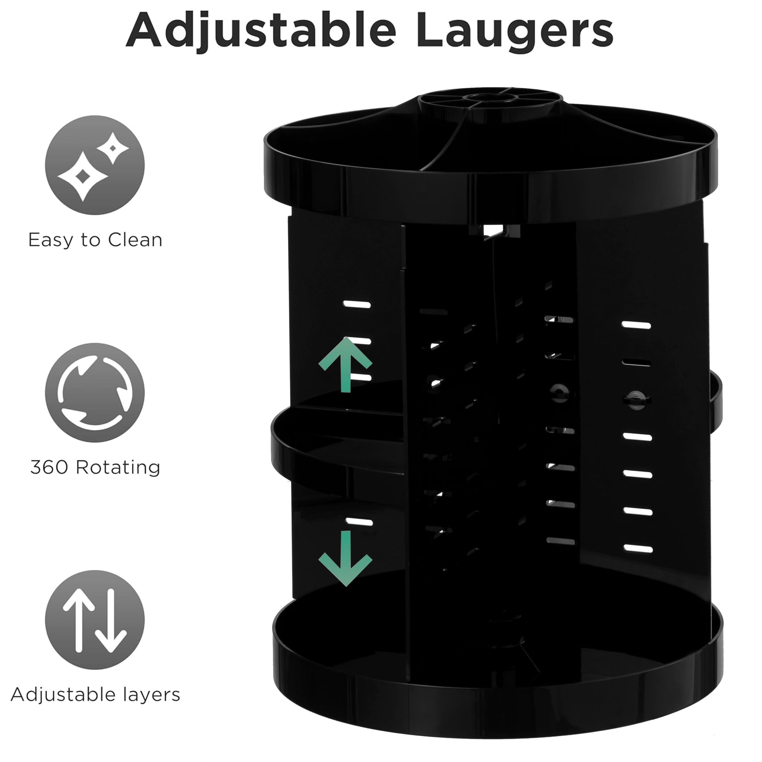 HBlife Extra Large 360 Rotating Makeup Organizer Adjustable Carousel Large Capacity Revolving Perfume Organizer Skincare Organizers Cosmetic Storage Spinning Holder for Vanity, Black
