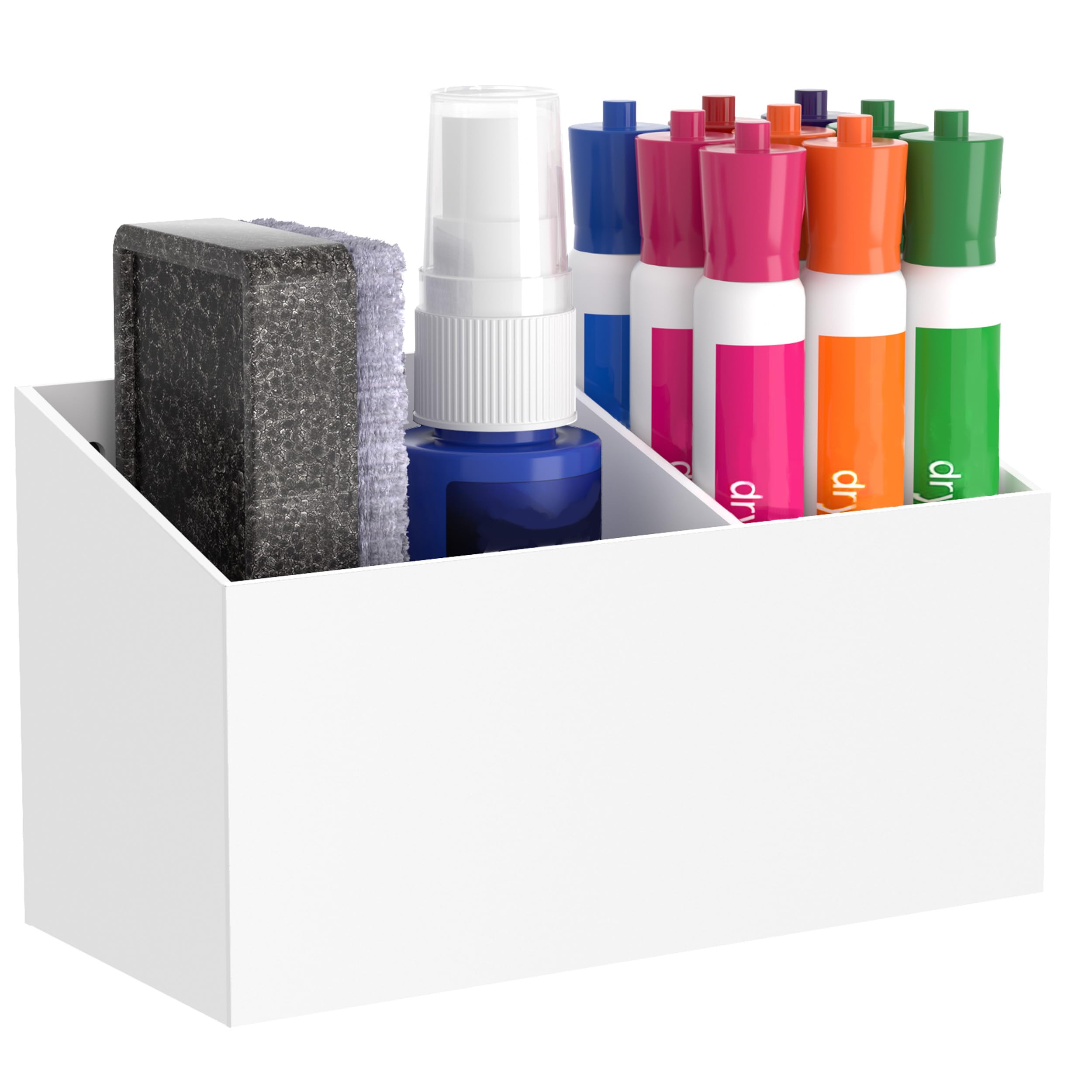 HBlife Magnetic Dry Erase Marker Holder for Whiteboard with 2 Compartments, Acrylic Wall Mount Magnet Pen Pencil Holder for Refrigerator, Locker Organizer Accessories for Classroom Office, Black