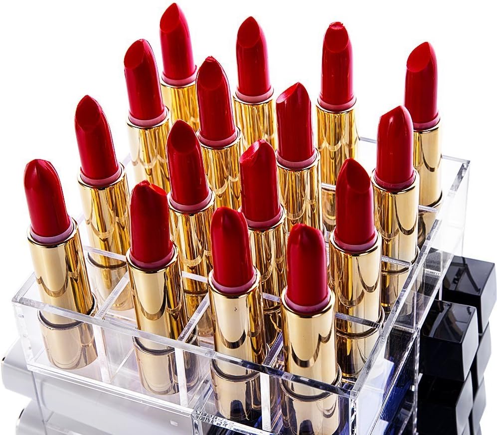HBlife Lipstick Holder, Acrylic Rotating 64 Lipstick Tower Organizer Spinning Lipgloss Holder with Removable Dividers