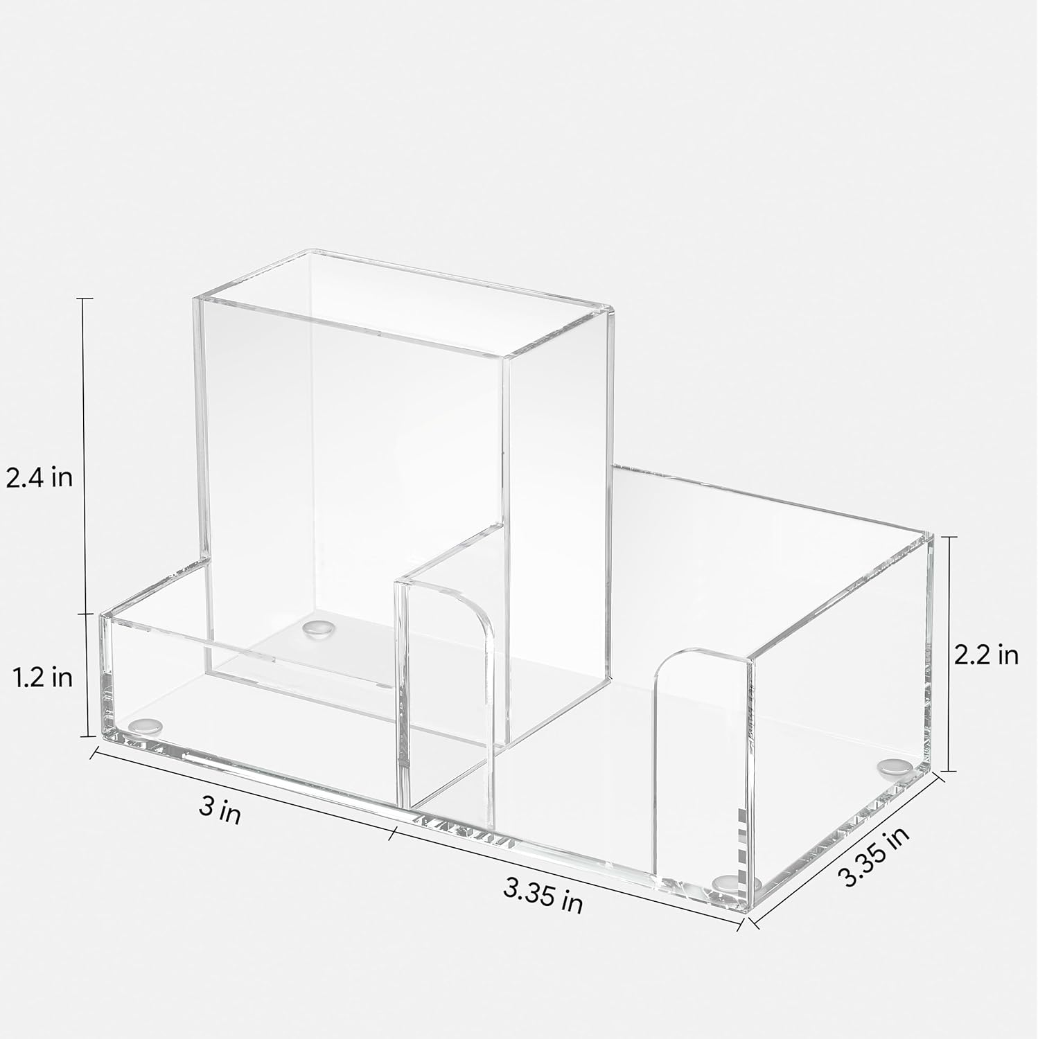HBlife Acrylic Pen Holder for Desk, 3-Compartment Small Desk Organizer, Clear Office Supplies Desk Accessories with Sticky Notes Holder Stores Post It Notes 3X3 for Office, Home and School