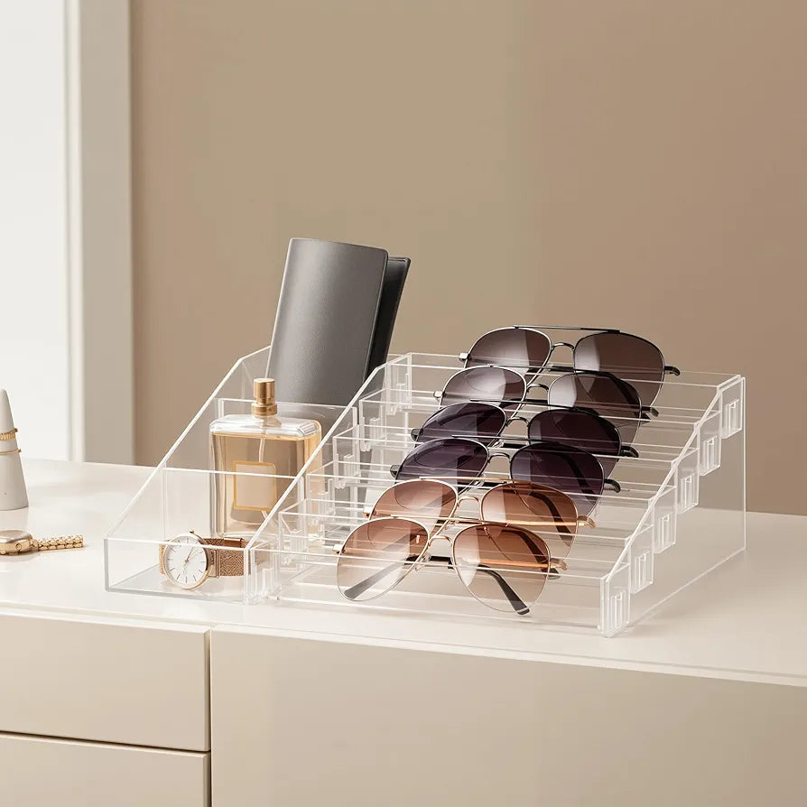 HBlife Sunglass Organizer Clear Acrylic Eyeglasses Display Stand, 6 Tier Multiple Pairs of Glasses Holder for Nightstand, Tabletop Eyeglass Holder for Dresser