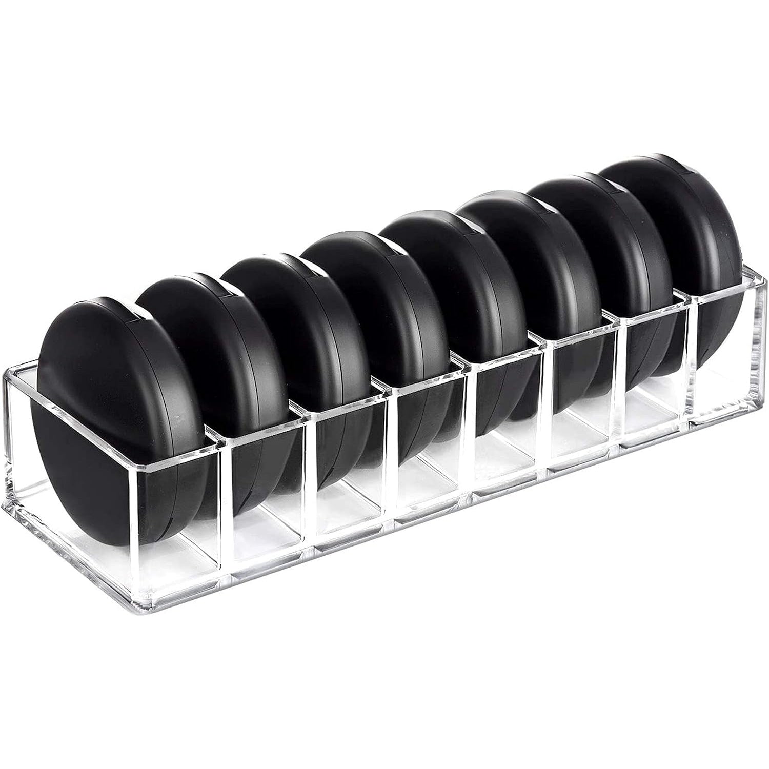 HBlife 2 Pack Clear Acrylic Makeup Compact Organizer, 8 Spaces Vanity Organizer Stand Eyeshadow Pallet Storage for Lipstick Bronzer Powder Highlighter, Skincare Cosmetic Display Cases for Bathroom