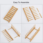 HBlife Acacia Wooden Dish Dying Rack Pot Lid Plate Organizer Holder for Cabinet, Cutting Board Stand Drainer Storage Plate Rack for Dish, Pot Lid, Bowl, Cup, Cutting Board and Books