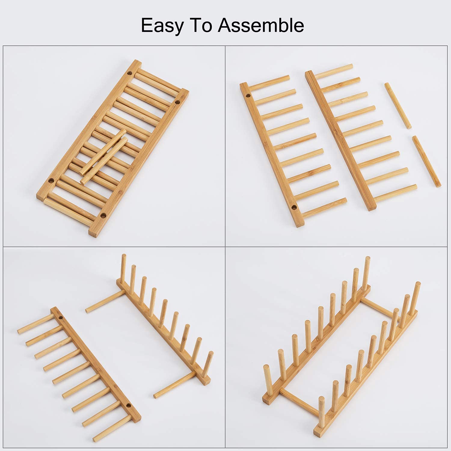 HBlife Acacia Wooden Dish Dying Rack Pot Lid Plate Organizer Holder for Cabinet, Cutting Board Stand Drainer Storage Plate Rack for Dish, Pot Lid, Bowl, Cup, Cutting Board and Books