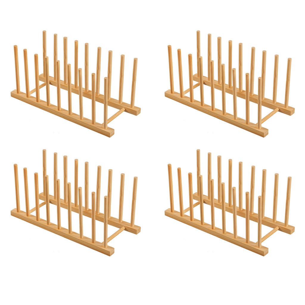 HBlife Heighten and Widen Bamboo Dish Drying Rack Plate Bowl Cup Book Pot Lid Cutting Board Stand Drainer Storage Holder Organizer for Kitchen Cabinet