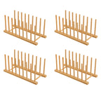 HBlife Heighten and Widen Bamboo Dish Drying Rack Plate Bowl Cup Book Pot Lid Cutting Board Stand Drainer Storage Holder Organizer for Kitchen Cabinet