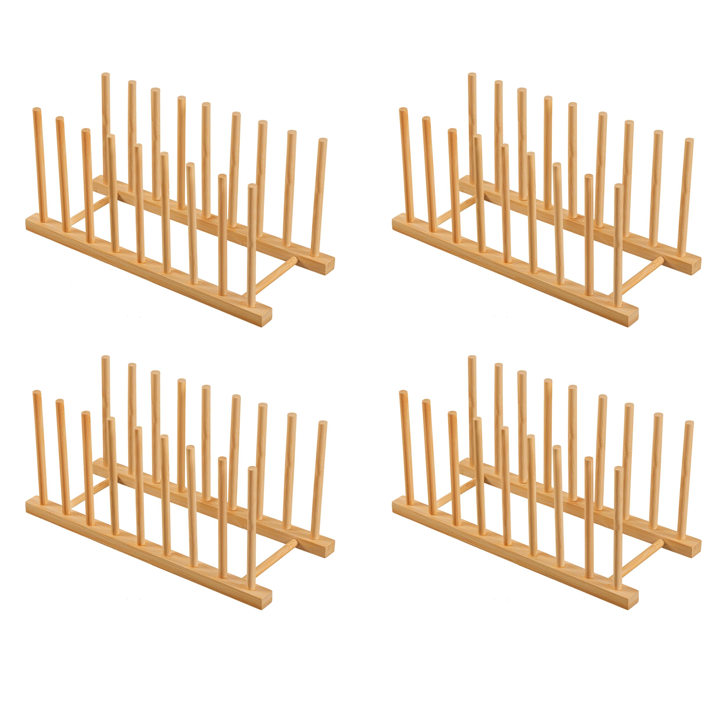 HBlife Heighten and Widen Bamboo Dish Drying Rack Plate Bowl Cup Book Pot Lid Cutting Board Stand Drainer Storage Holder Organizer for Kitchen Cabinet