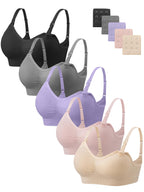Angelhood Women Nursing Bras for Breastfeeding 5 Pack, Maternity Sleep Bra | Seamless Pregnancy Full Bust Bralettes with Extenders, Wireless V Neck Bralette, Ultra Comfort Postpartum Essentials Bra Pack