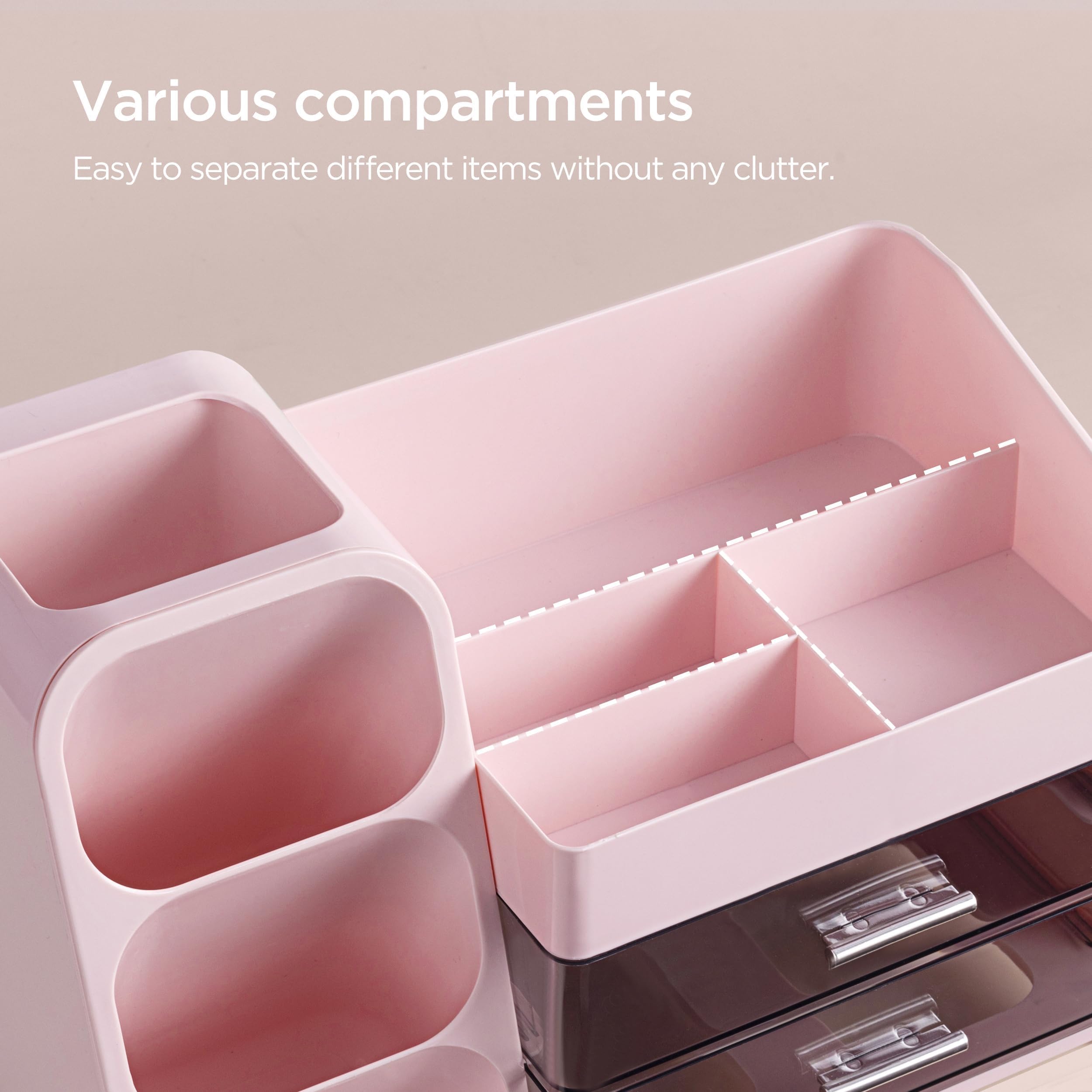 HBlife Makeup Organizer with Brush Holder for Vanity, Large Plastic Bathroom Countertop Organizer Skin Care Storage, Easy to Store Lipsticks, Nail Polishes, Perfumes, Eyeshadow Palettes, All Beige