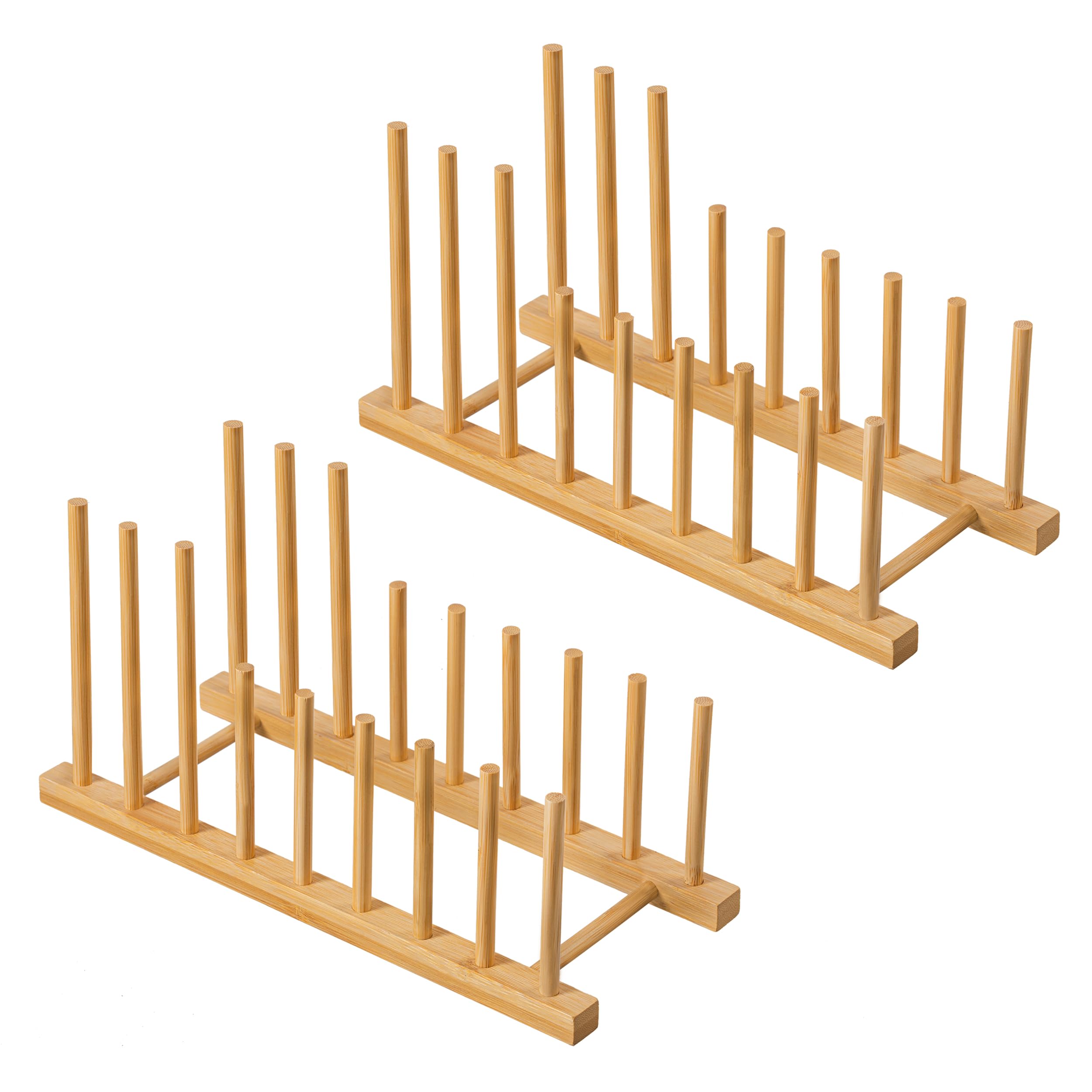 HBlife Heighten and Widen Bamboo Dish Drying Rack Plate Bowl Cup Book Pot Lid Cutting Board Stand Drainer Storage Holder Organizer for Kitchen Cabinet