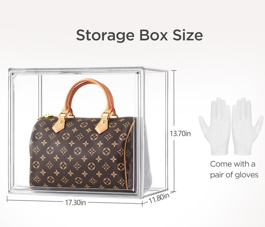 HBlife 10 Pack Purse Storage Organizer for Closet, Large Clear Stackable Handbag Display Case Box with Magnetic Door for Collectibles, Cosmetics, Women Heels and Toys