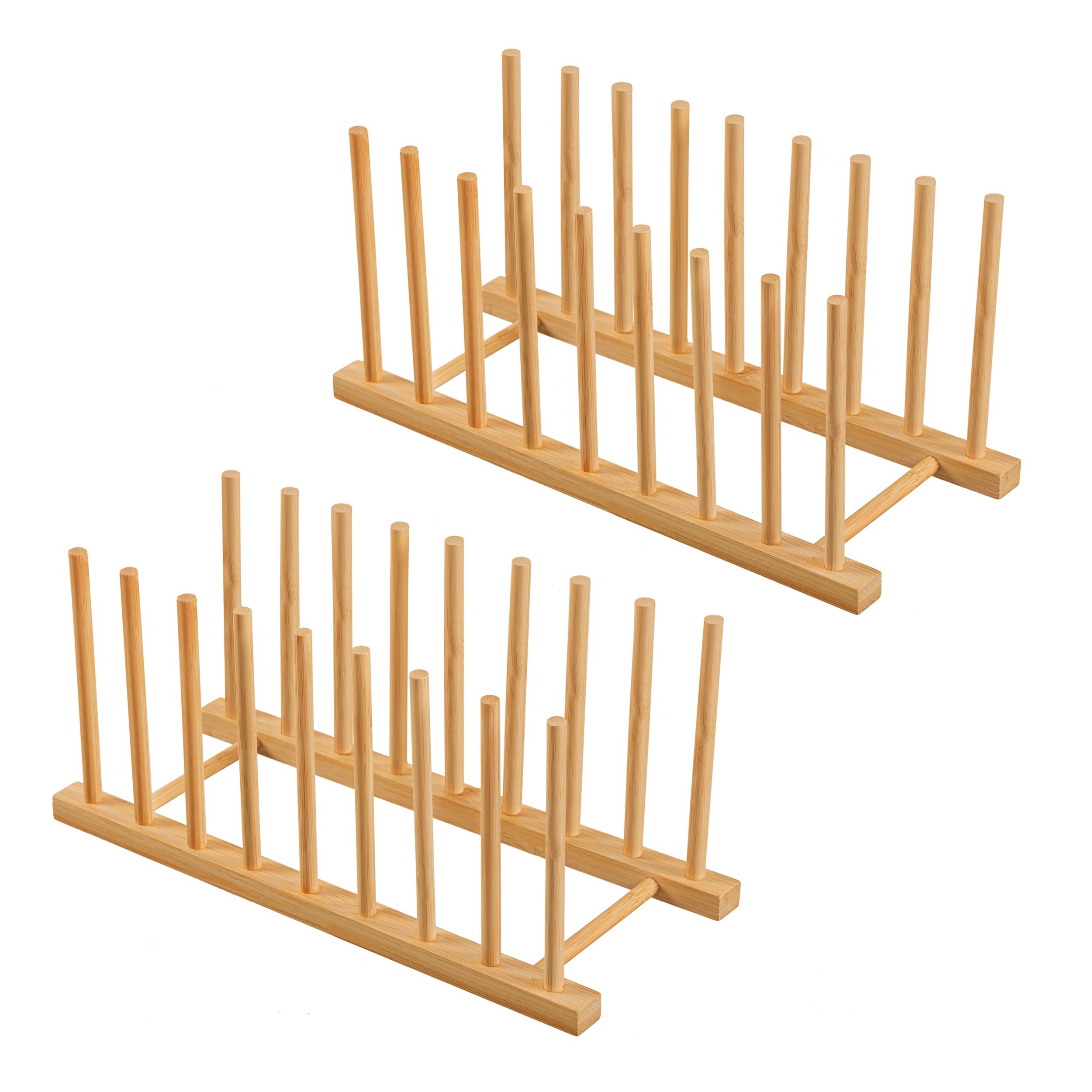 HBlife Heighten and Widen Bamboo Dish Drying Rack Plate Bowl Cup Book Pot Lid Cutting Board Stand Drainer Storage Holder Organizer for Kitchen Cabinet