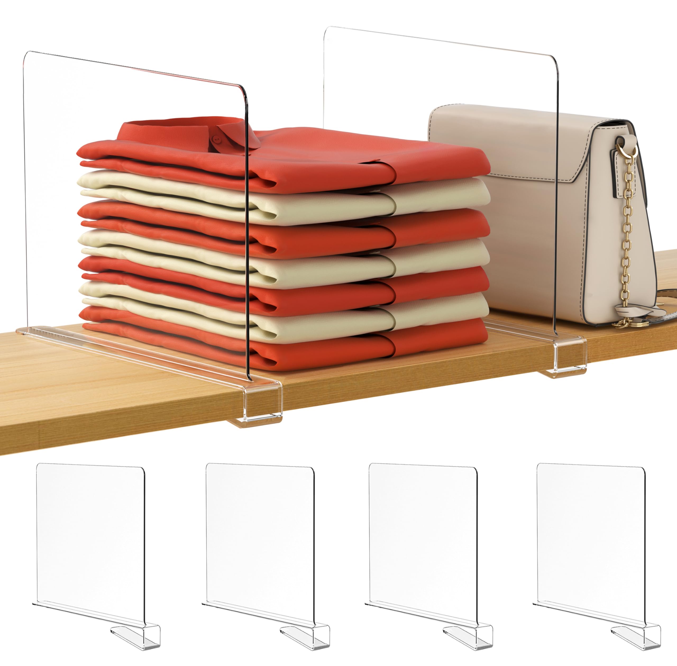 HBlife 6 Black Shelf Dividers, Vertical Purse Organizer for Closet Perfect for Sweater, Shirts, Handbags in Bedroom and Kitchen, Adjustable Acrylic Bookshelf for Organization