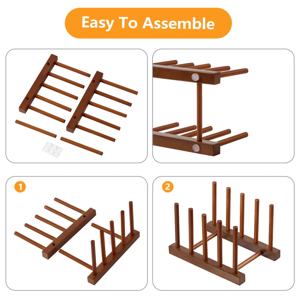 HBlife Teak Dish Plate Bowl Cup Book Pot Lid Cutting Board Drying Rack Stand Drainer Storage Holder Organizer Kitchen Cabinet（Keep Dry）