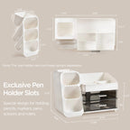 HBlife Desk Organizer with Pen Pencil Holder for Desk, Pen Organizer with 2 Drawers, Desk Organizers and Accessories with 4 Compartments, Desktop Storage for Office Home School Art Supplies, Beige