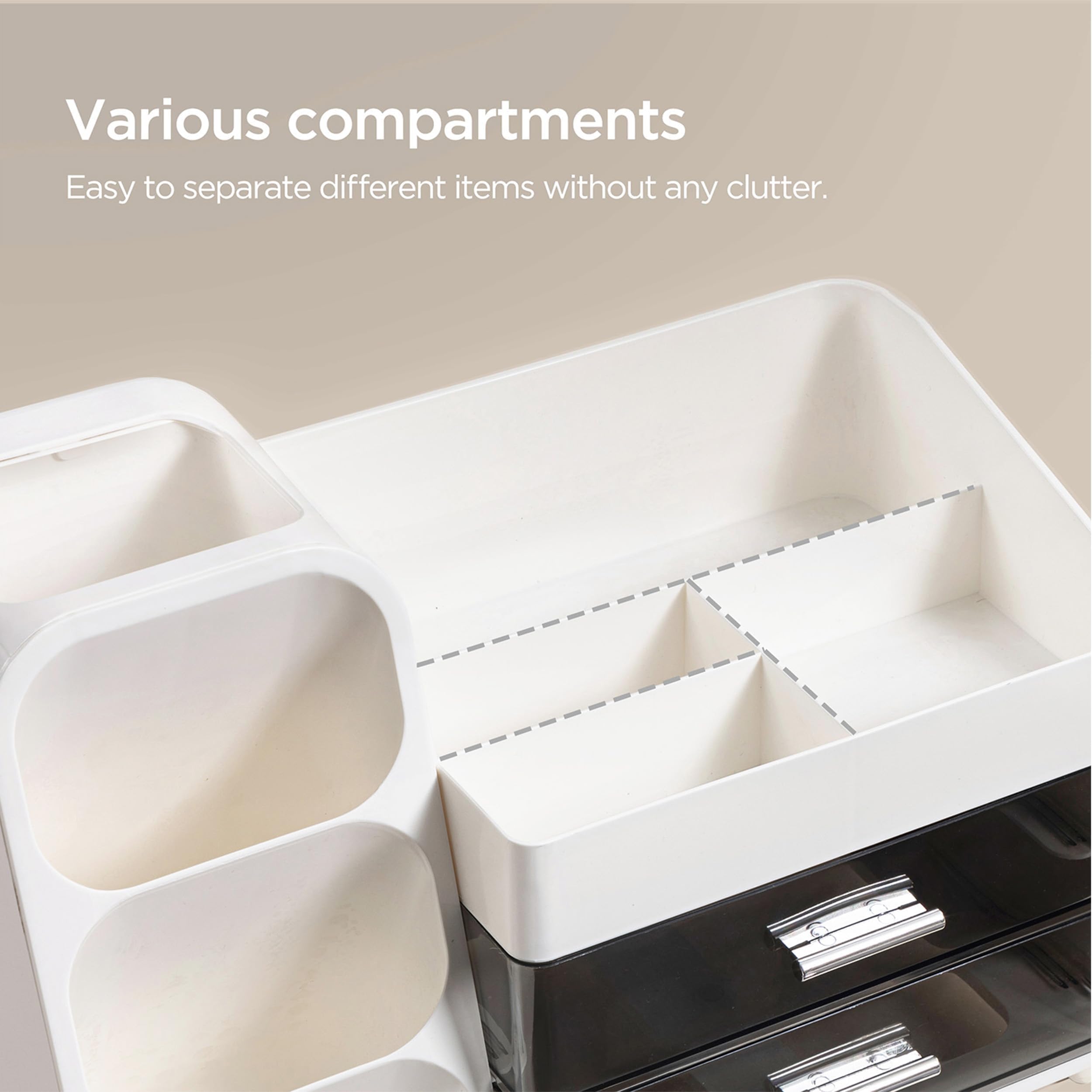 HBlife Makeup Organizer with Brush Holder for Vanity, Large Plastic Bathroom Countertop Organizer Skin Care Storage, Easy to Store Lipsticks, Nail Polishes, Perfumes, Eyeshadow Palettes, All Beige
