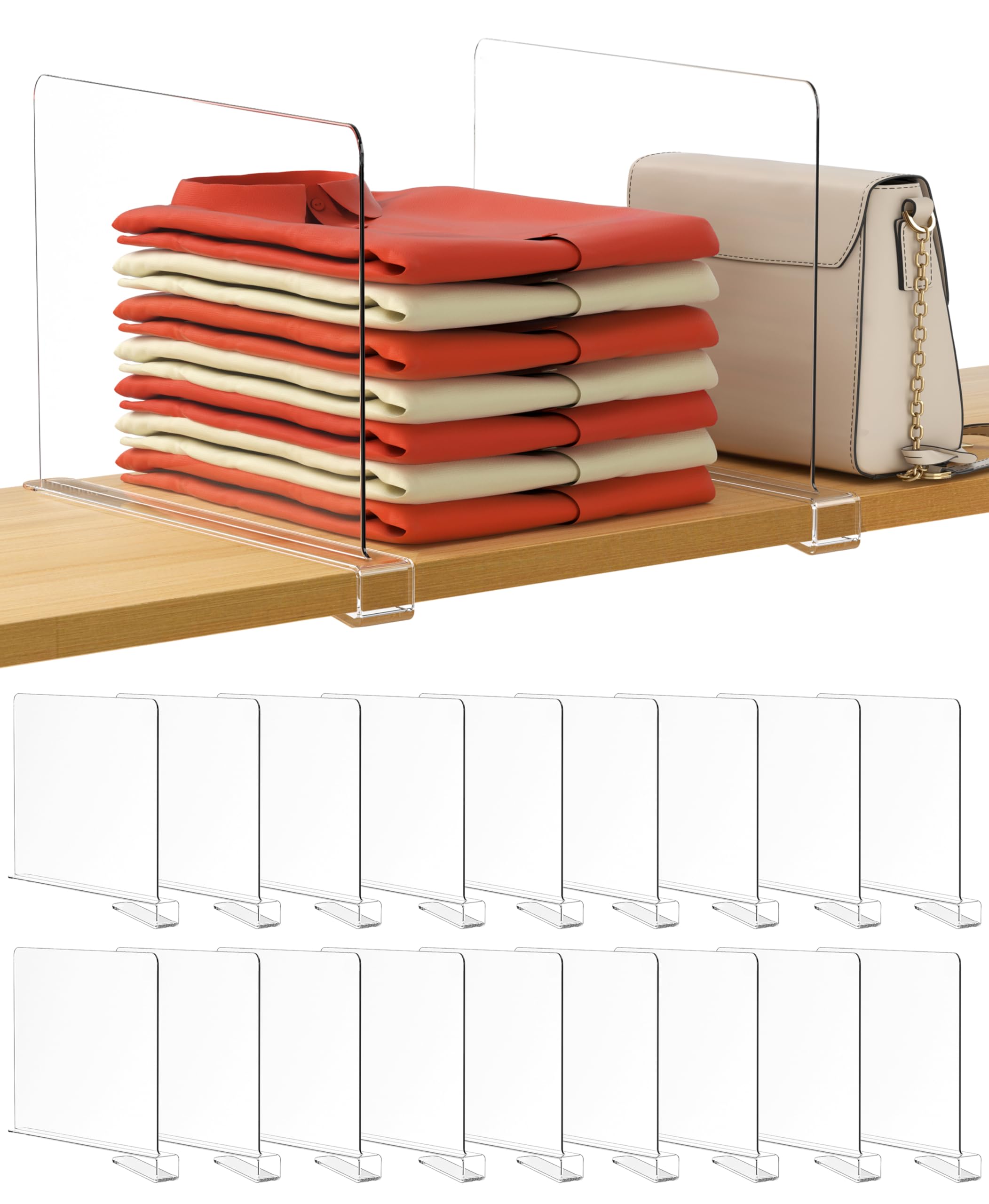 HBlife 6 Black Shelf Dividers, Vertical Purse Organizer for Closet Perfect for Sweater, Shirts, Handbags in Bedroom and Kitchen, Adjustable Acrylic Bookshelf for Organization