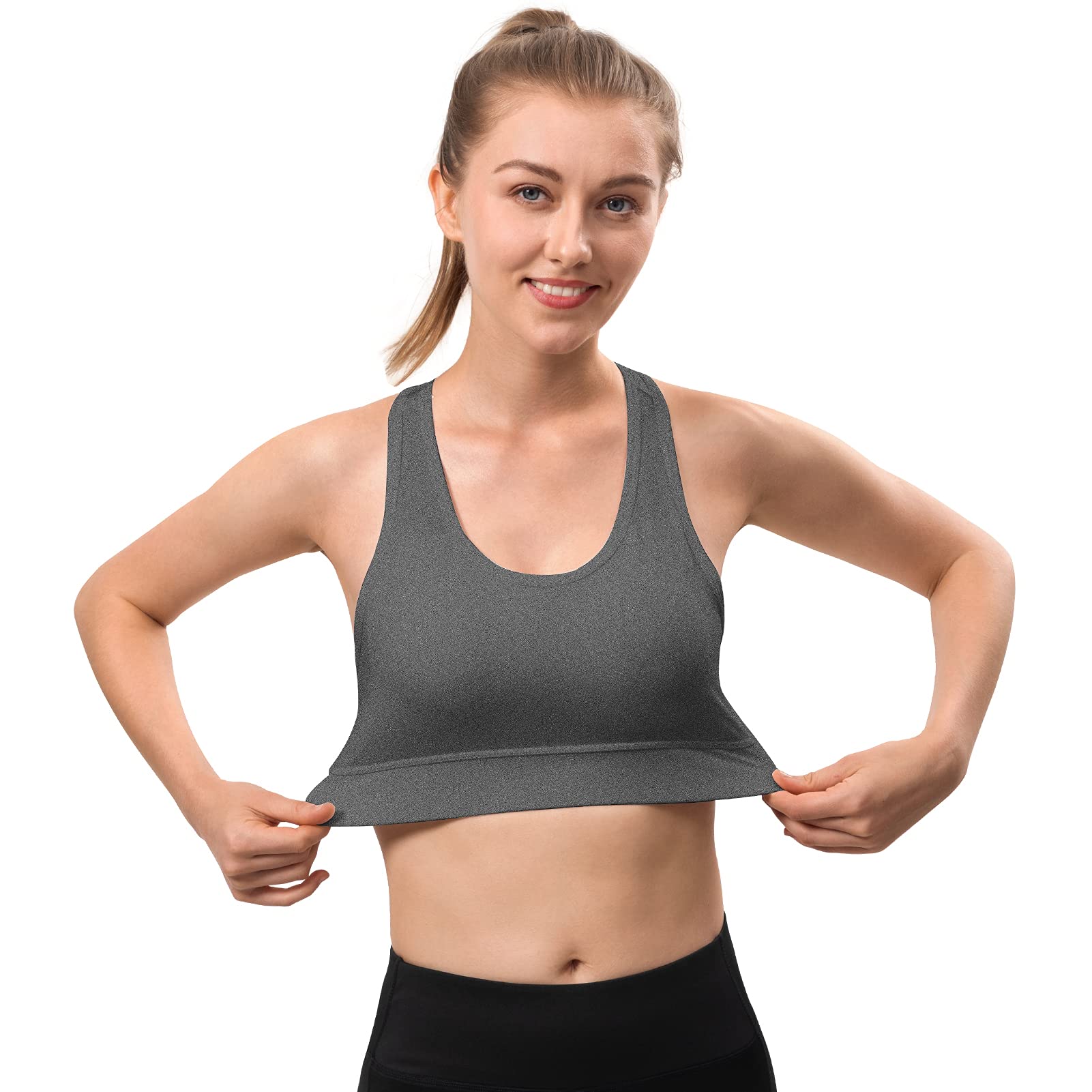 HBlife Sports Bras for Women, Seamless Racerback Bra with Removable Padded, Medium Support Bra for Yoga Workout Fitness