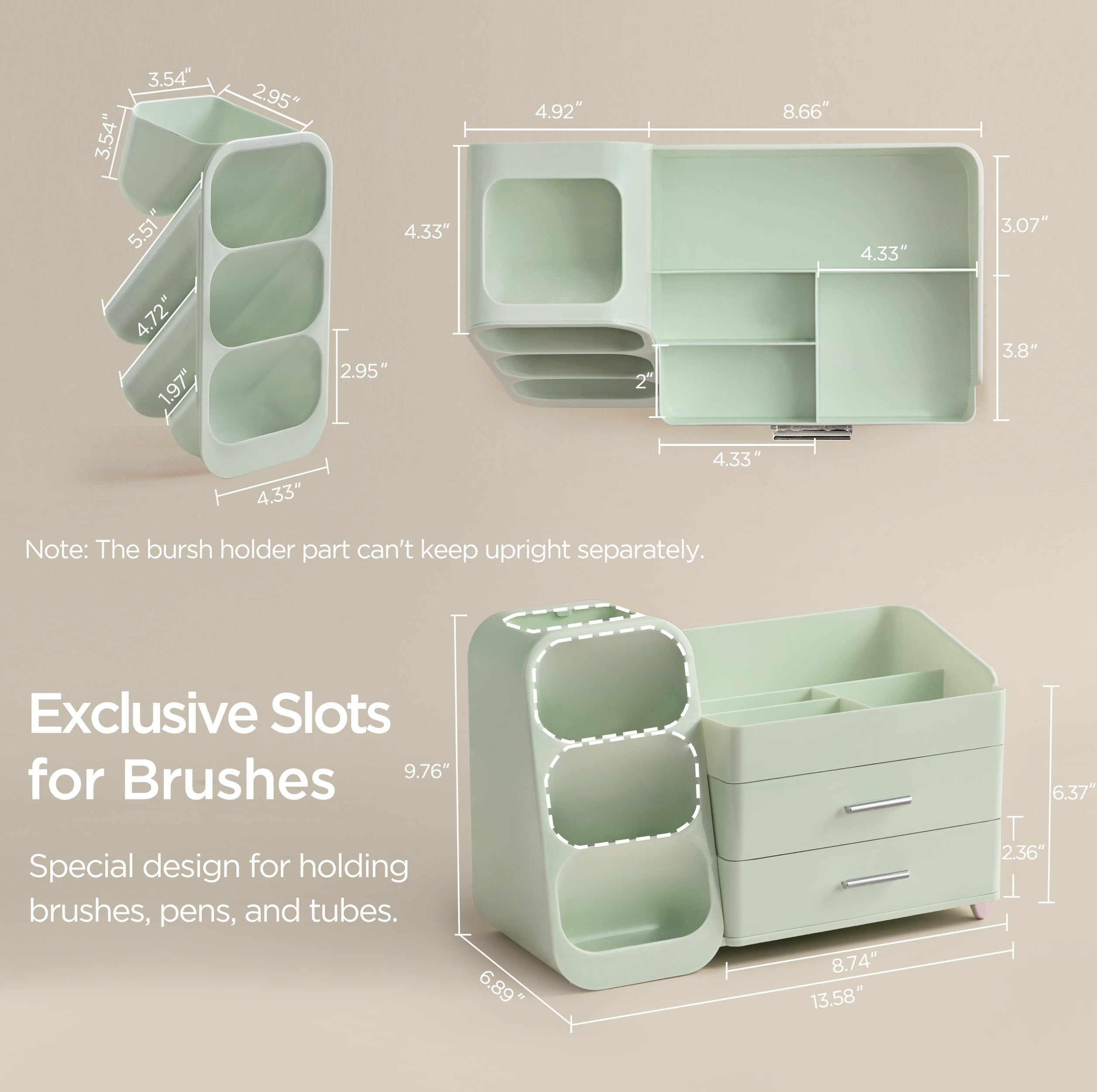 HBlife Makeup Organizer with Brush Holder for Vanity, Large Plastic Bathroom Countertop Organizer Skin Care Storage, Easy to Store Lipsticks, Nail Polishes, Perfumes, Eyeshadow Palettes, All Beige