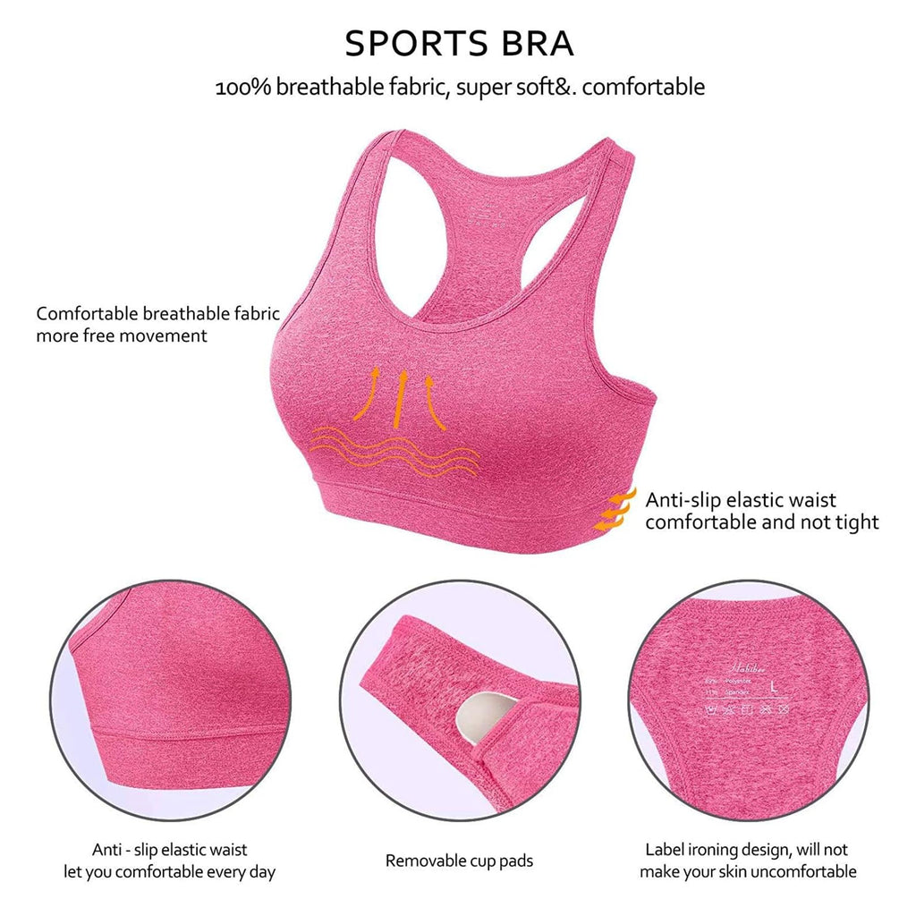 HBlife Sports Bras for Women, Seamless Racerback Bra with Removable Padded, Medium Support Bra for Yoga Workout Fitness