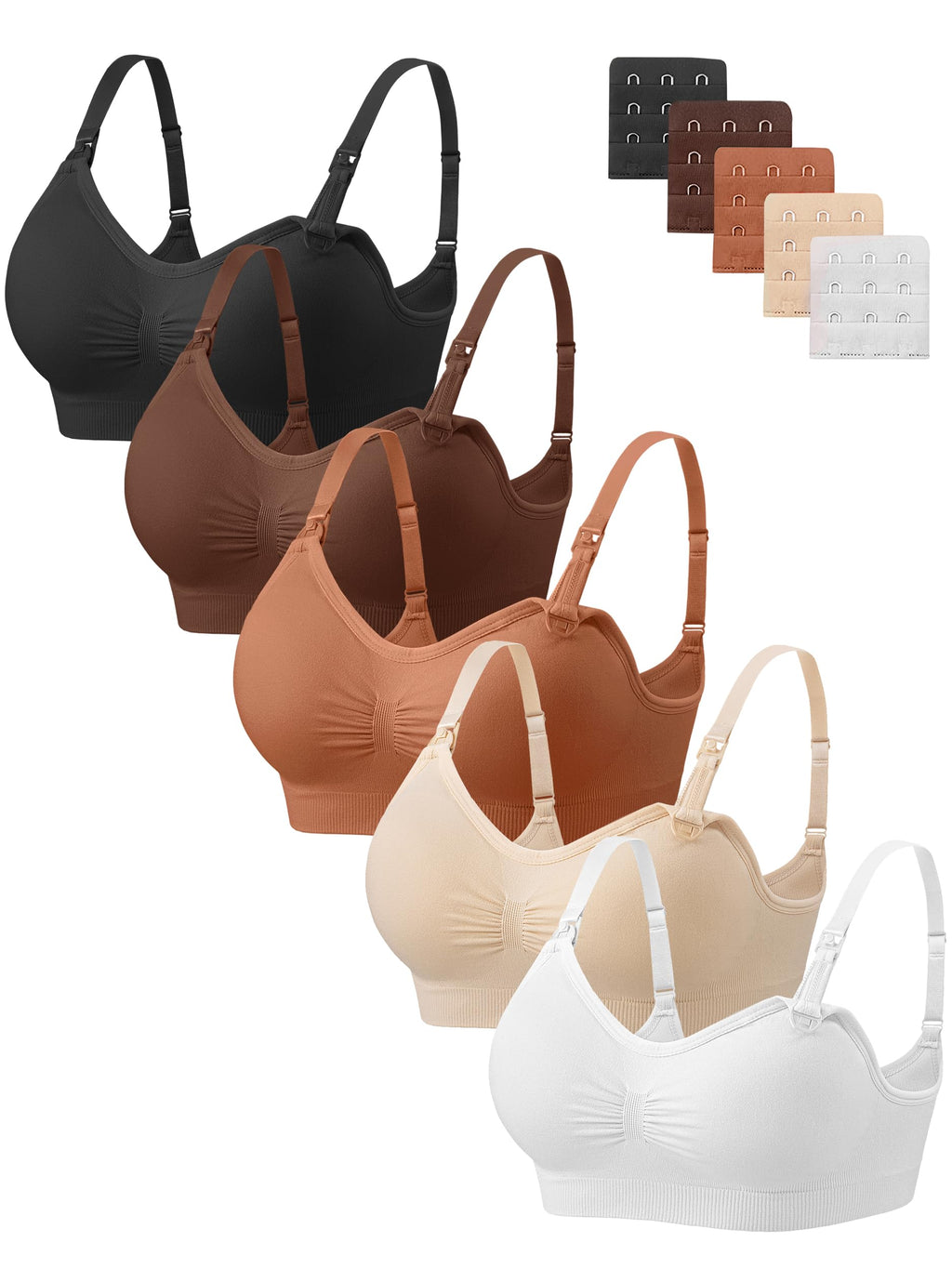 Angelhood Women Nursing Bras for Breastfeeding 5 Pack, Maternity Sleep Bra | Seamless Pregnancy Full Bust Bralettes with Extenders, Wireless V Neck Bralette, Ultra Comfort Postpartum Essentials Bra Pack