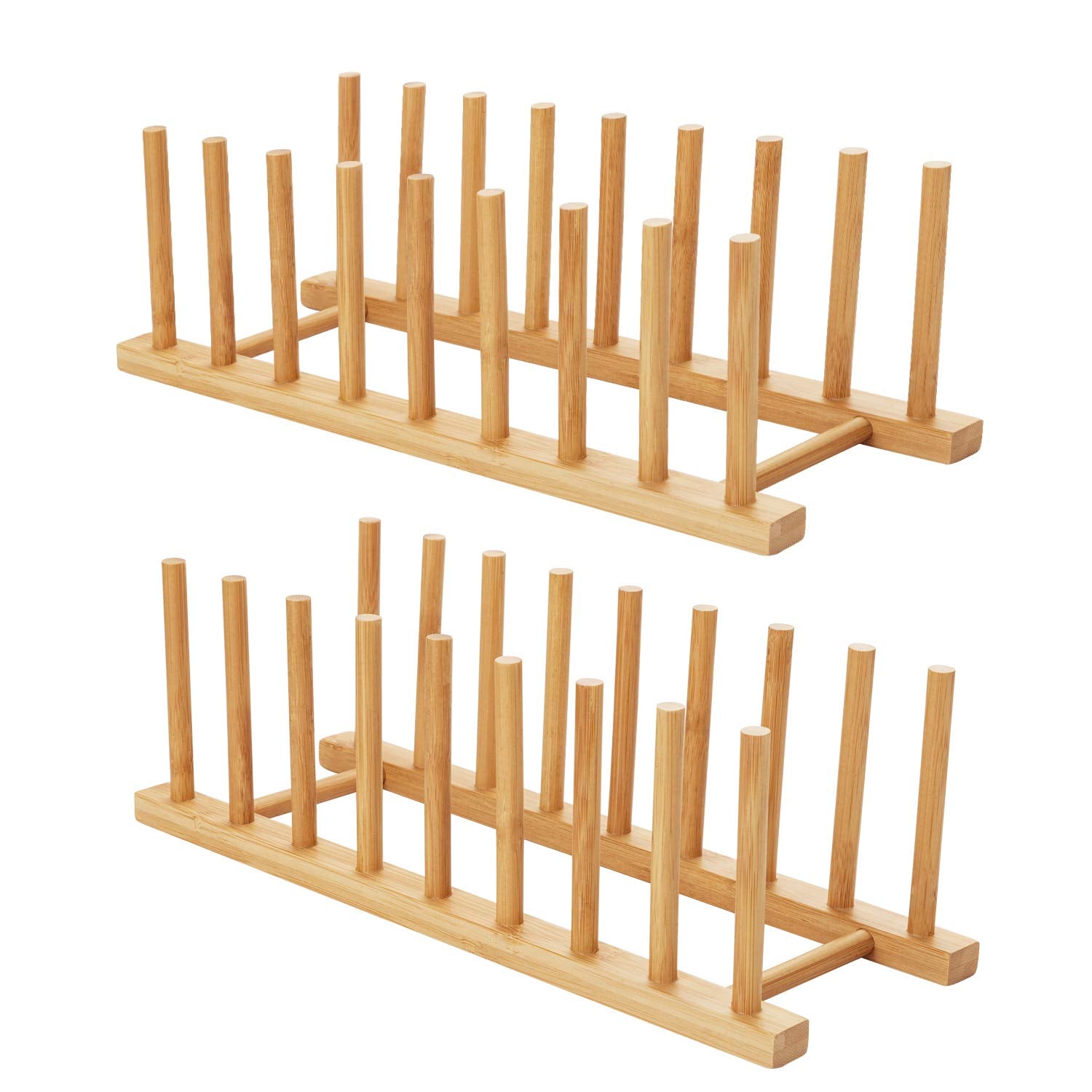 HBlife Acacia Wooden Dish Dying Rack Pot Lid Plate Organizer Holder for Cabinet, Cutting Board Stand Drainer Storage Plate Rack for Dish, Pot Lid, Bowl, Cup, Cutting Board and Books