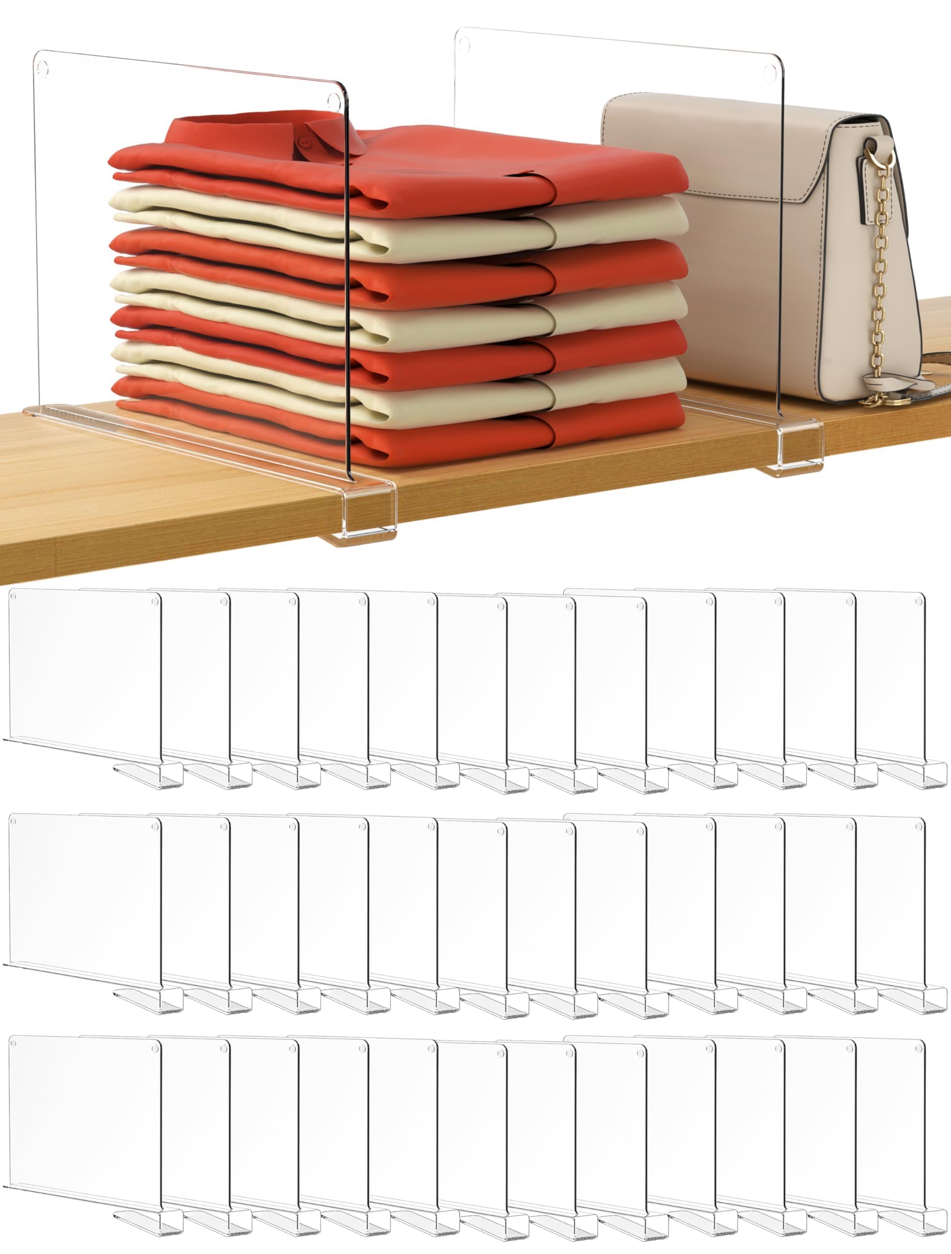 HBlife 6 Black Shelf Dividers, Vertical Purse Organizer for Closet Perfect for Sweater, Shirts, Handbags in Bedroom and Kitchen, Adjustable Acrylic Bookshelf for Organization