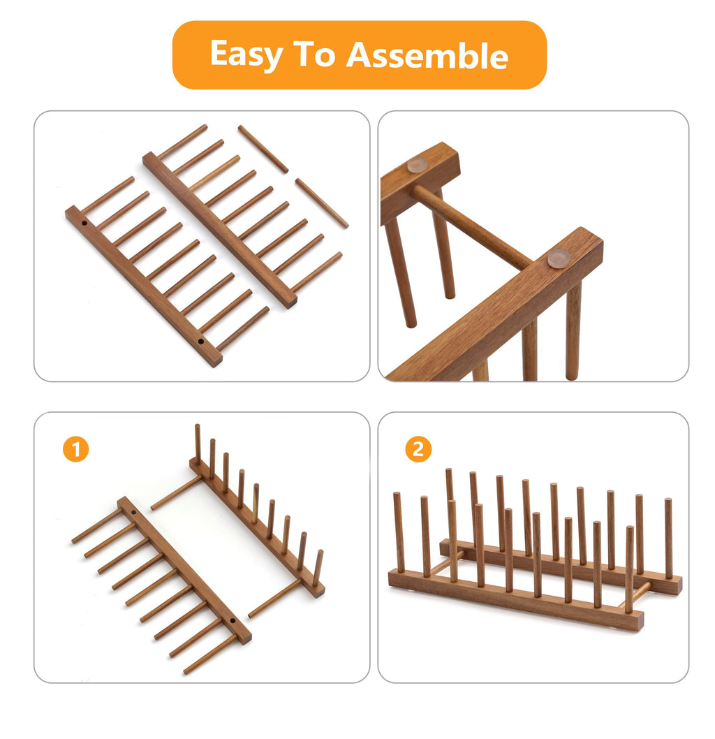 HBlife Acacia Wooden Dish Dying Rack Pot Lid Plate Organizer Holder for Cabinet, Cutting Board Stand Drainer Storage Plate Rack for Dish, Pot Lid, Bowl, Cup, Cutting Board and Books