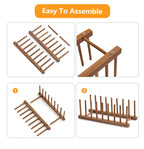 HBlife Acacia Wooden Dish Dying Rack Pot Lid Plate Organizer Holder for Cabinet, Cutting Board Stand Drainer Storage Plate Rack for Dish, Pot Lid, Bowl, Cup, Cutting Board and Books